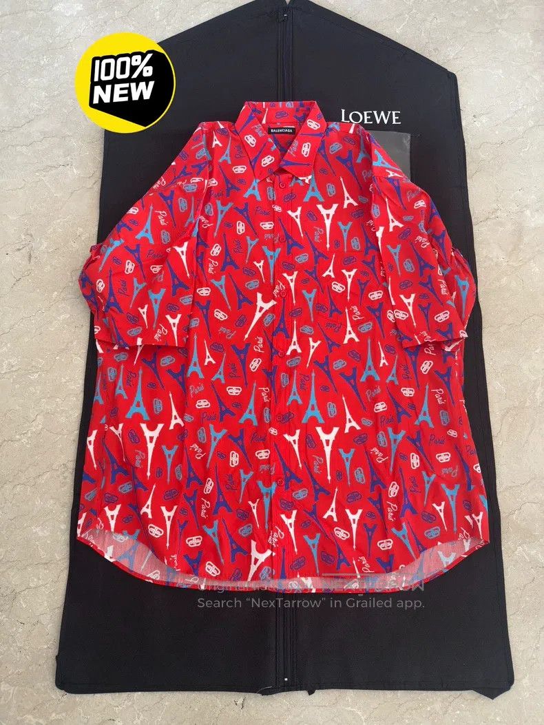 Balenciaga Balenciaga size 41 Eiffel Tower Full Logo Red Short Sleeve Size US M / EU 48-50 / 2 - 1 Thumbnail