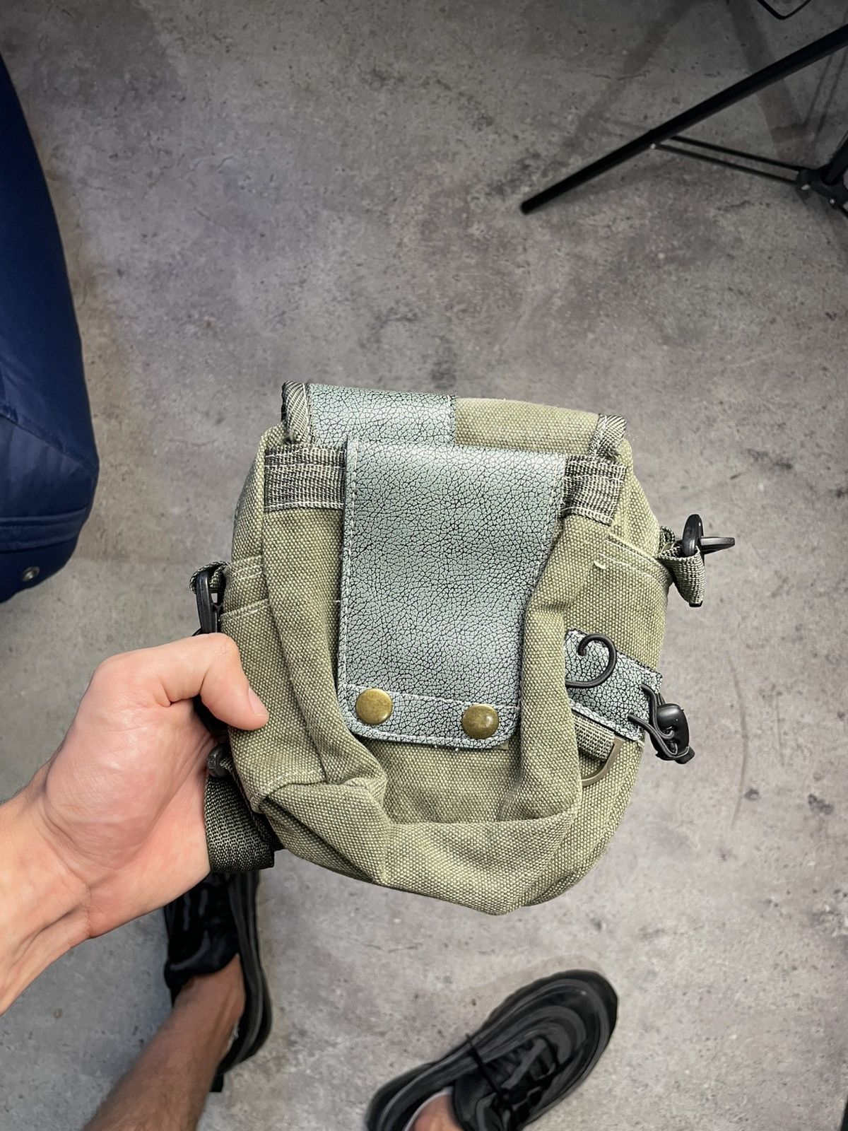 Vintage Diesel Shoulder Bag Khaki Big Logo Leather Y2K