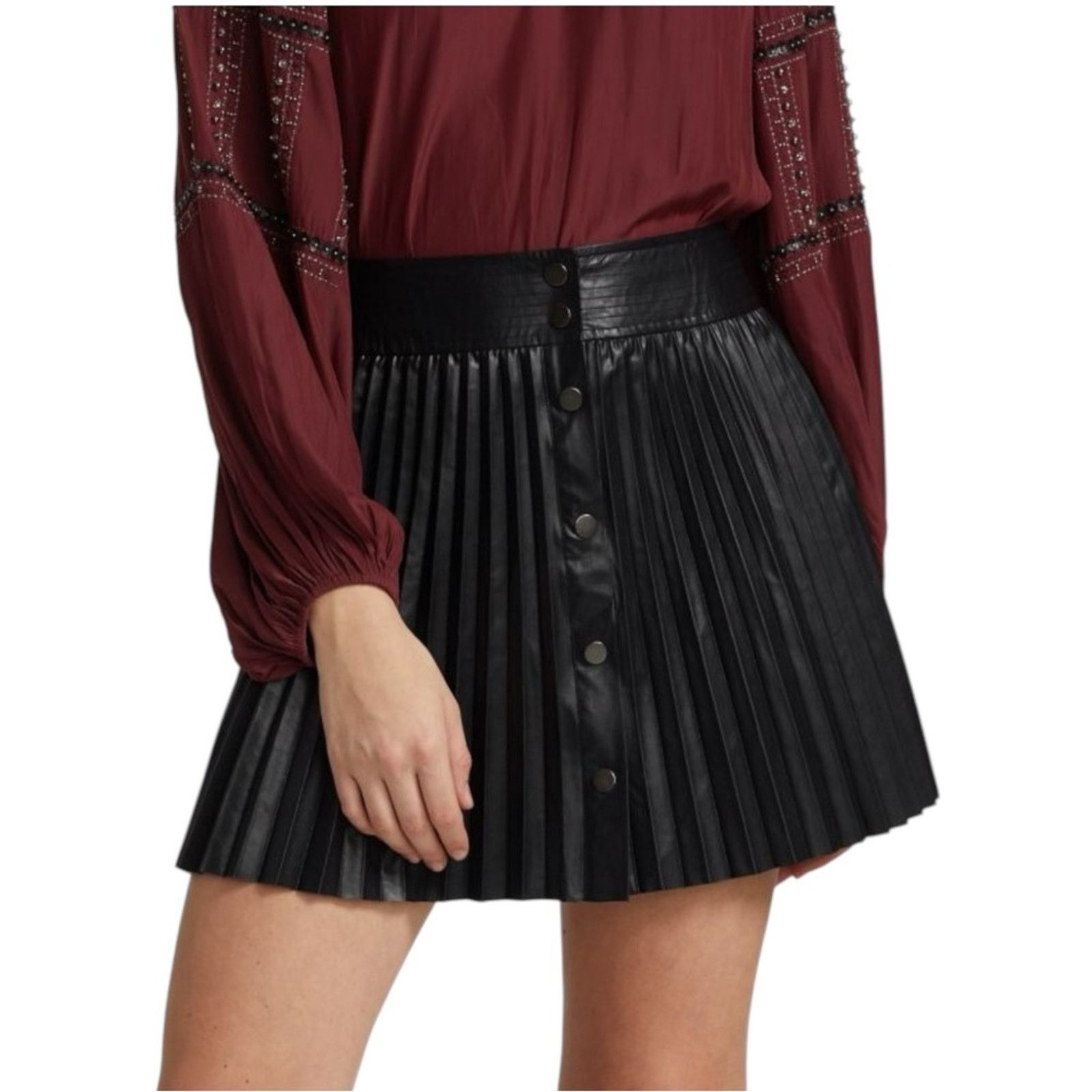 Ramy Brook Ramy Brook Anya Vegan Leather Pleated High Waisted Skirt XS Size 25" / US 0 / IT 36 - 1 Thumbnail
