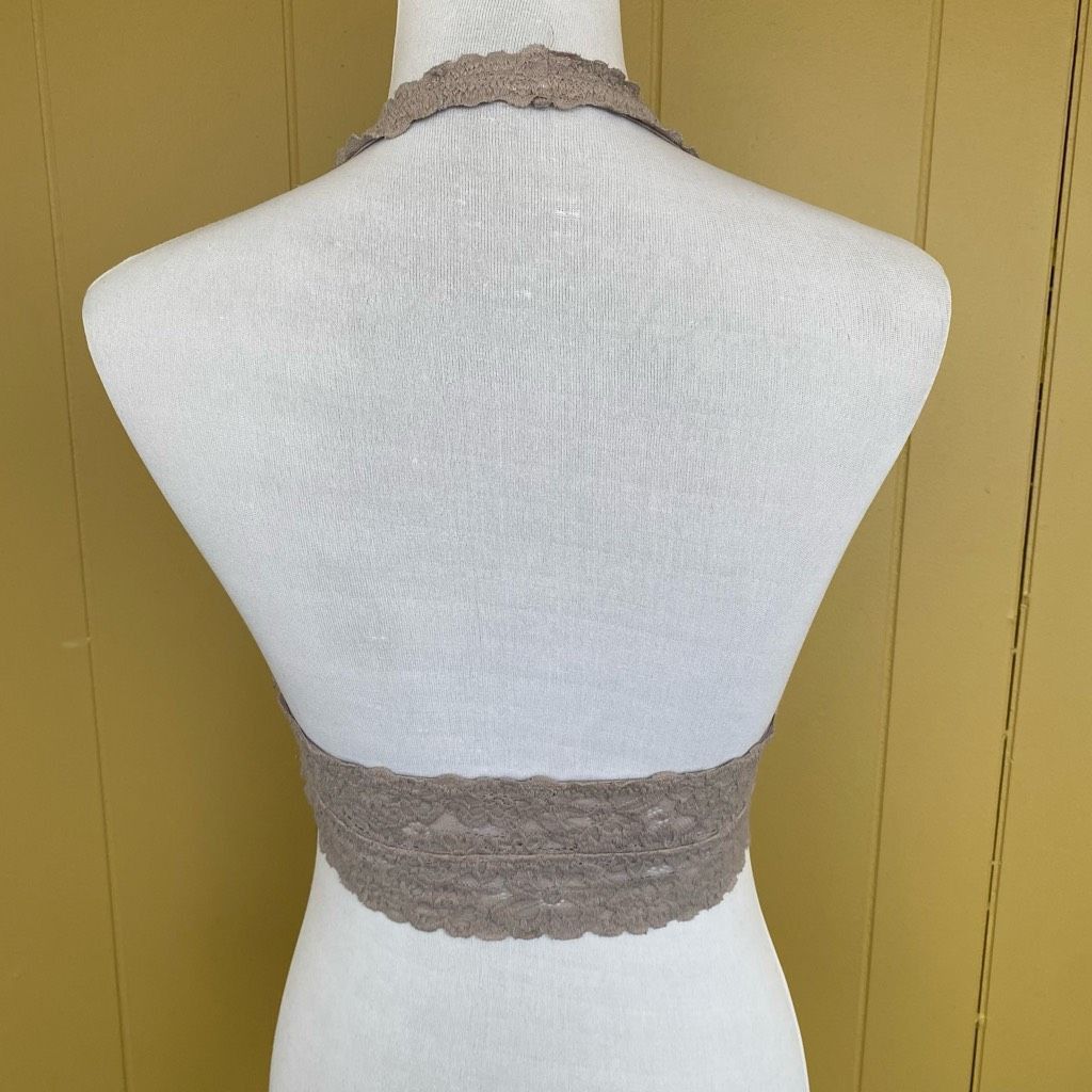 American Eagle Outfitters Aerie women M V-cut halter top lace bralette grey Size ONE SIZE - 7 Thumbnail