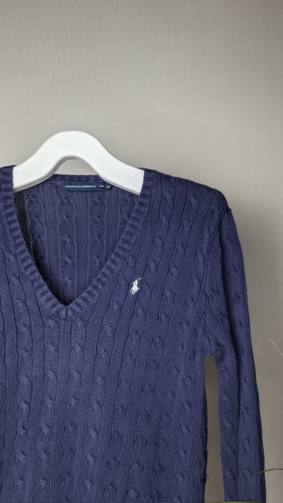 Japanese Brand × Polo Ralph Lauren × Vintage Polo Ralph Lauren navy blue vintage V-Neck Cable Knit jumper Size XL / US 12-14 / IT 48-50 - 2 Thumbnail