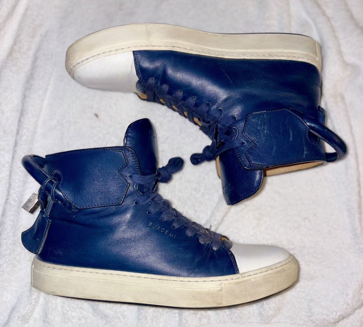 Buscemi BUSCEMI 125 mm Blue Leather HighTop Loc Sneaker Size US 9 / EU 42 - 3 Thumbnail