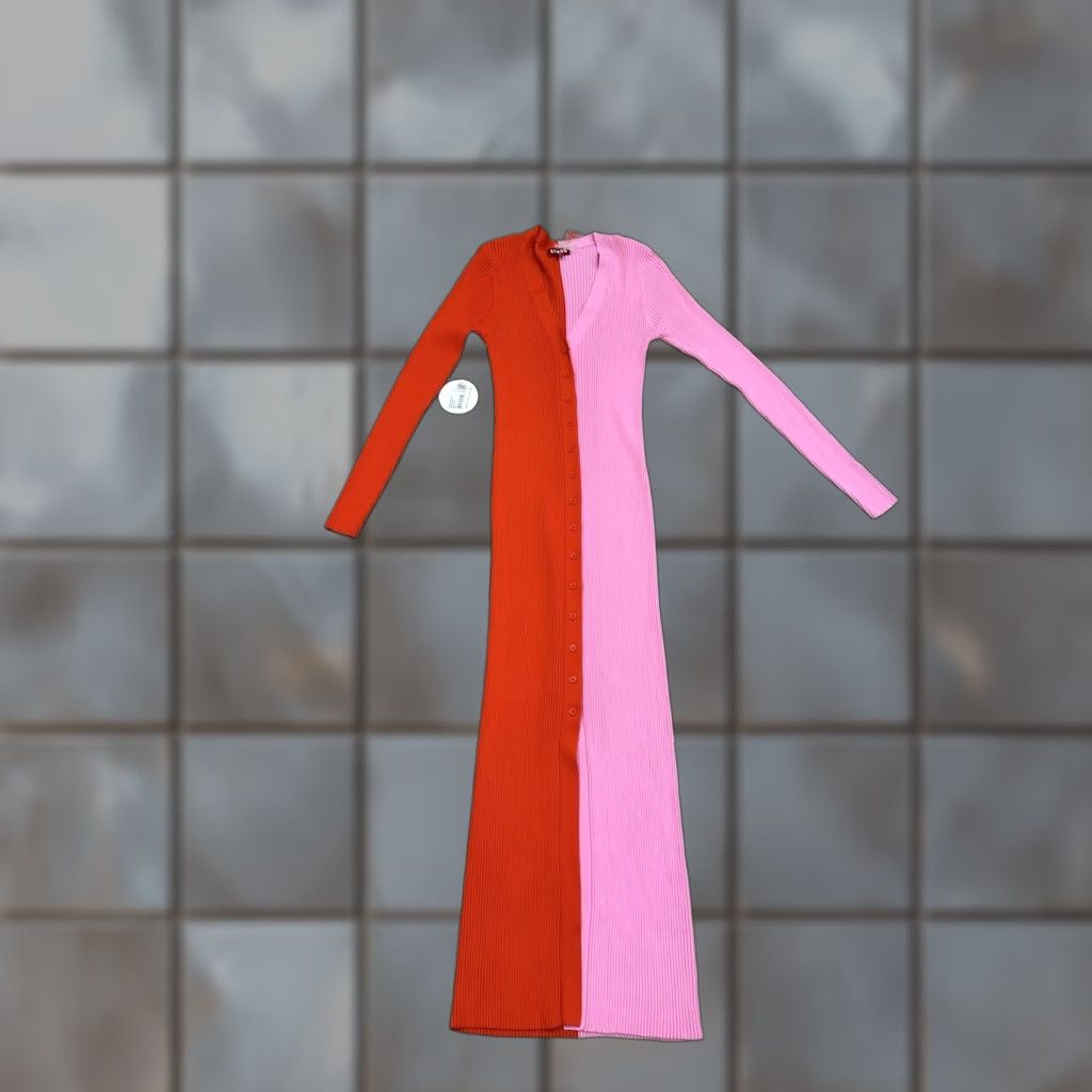 Staud STAUD Shoko Colorblock Sweater Dress Women L Red/Pink Midi V-Neck Long Sleeve Bodycon NWT Size L / US 10 / IT 46 - 1 Thumbnail
