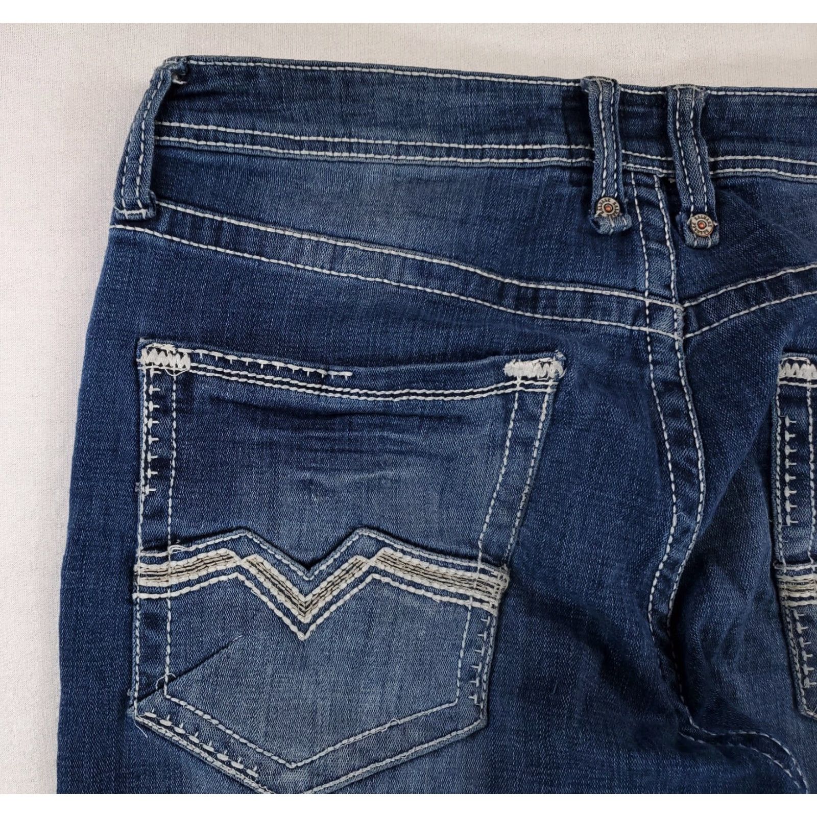 BKE VINTAGE Salvage BKE Buckle Havoc Straight Jeans Distressed Mens 34x33 Blue Size US 34 / EU 50 - 6 Thumbnail