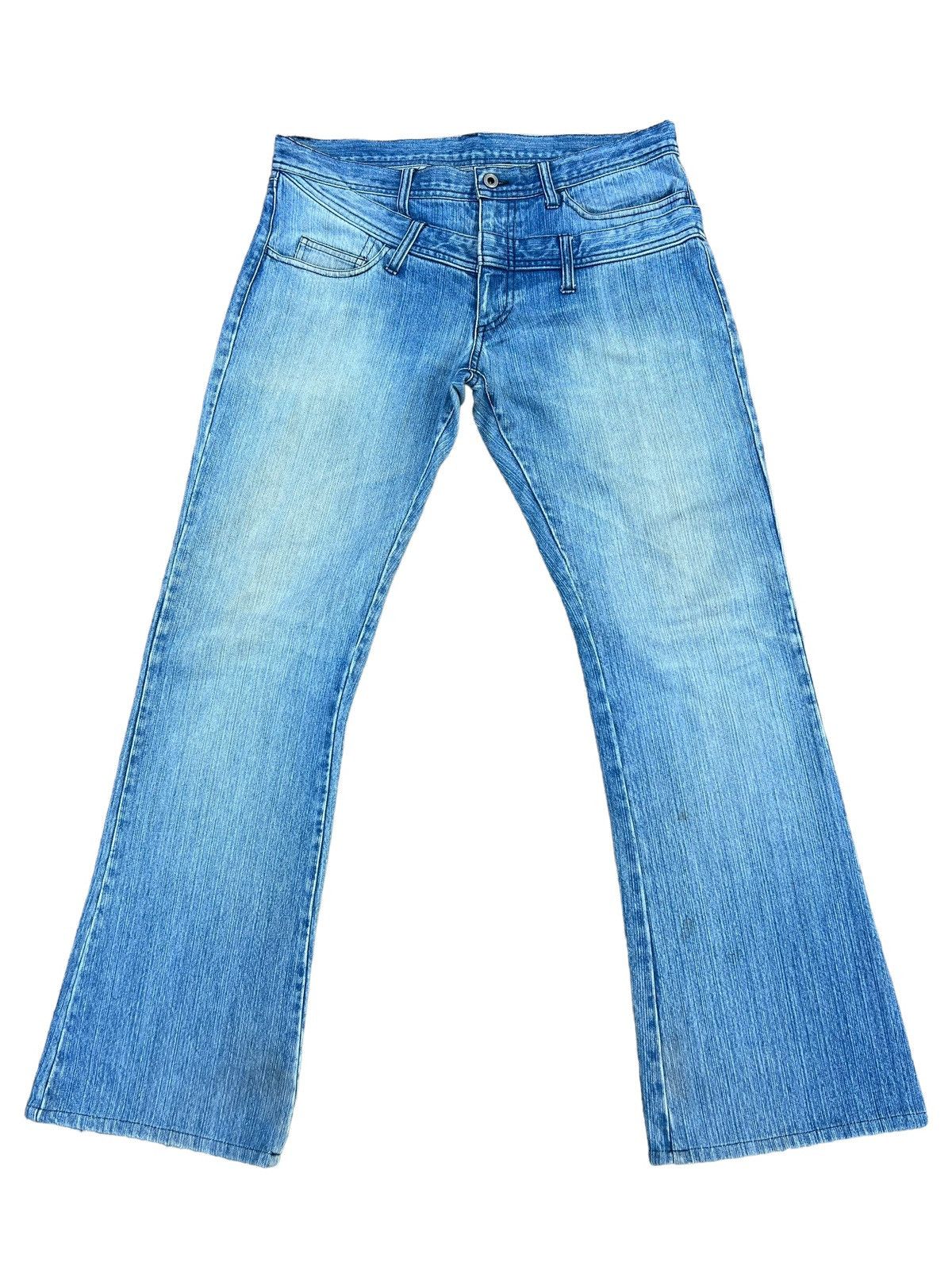 Japanese Brand Rupert Japan Double Waist Fade Mud Blue Denim Flare Jeans Size US 34 / EU 50 - 1 Thumbnail