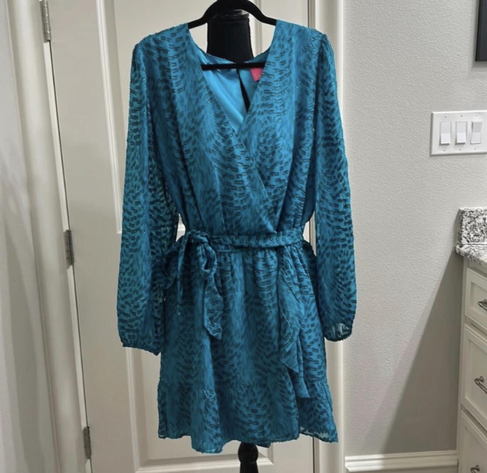 Other Lilly Pulitzer Blue Metallic Wrap Mini Dress Small Size S / US 4 / IT 40 - 1 Thumbnail
