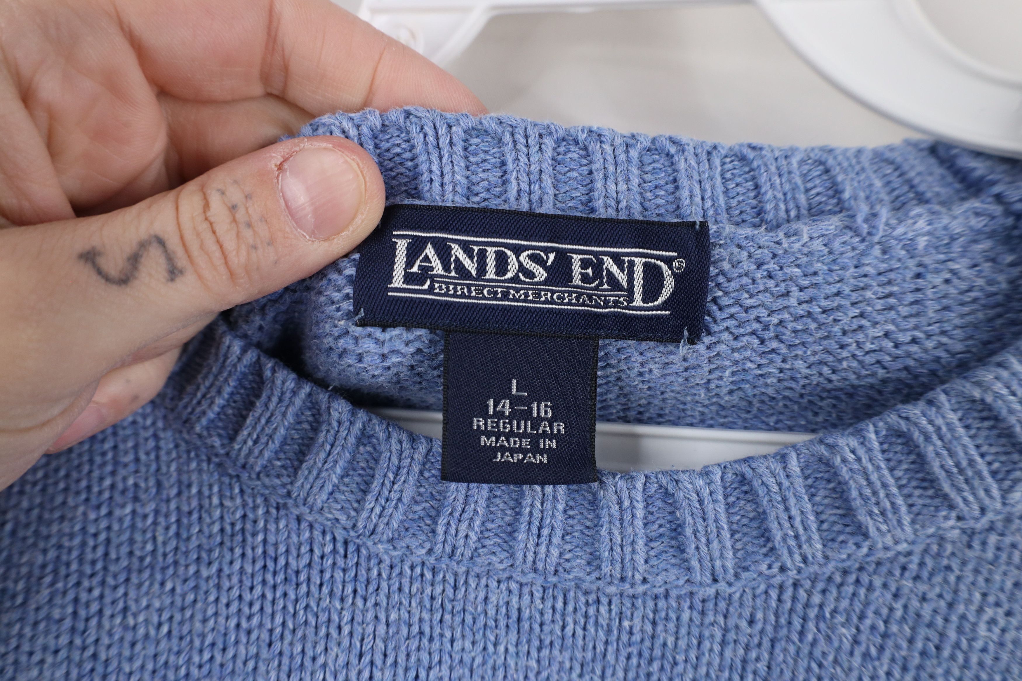 Lands' End × Vintage Vintage 90s Lands End Blank Cotton Knit Sweater Blue Japan Size L / US 10 / IT 46 - 5 Thumbnail