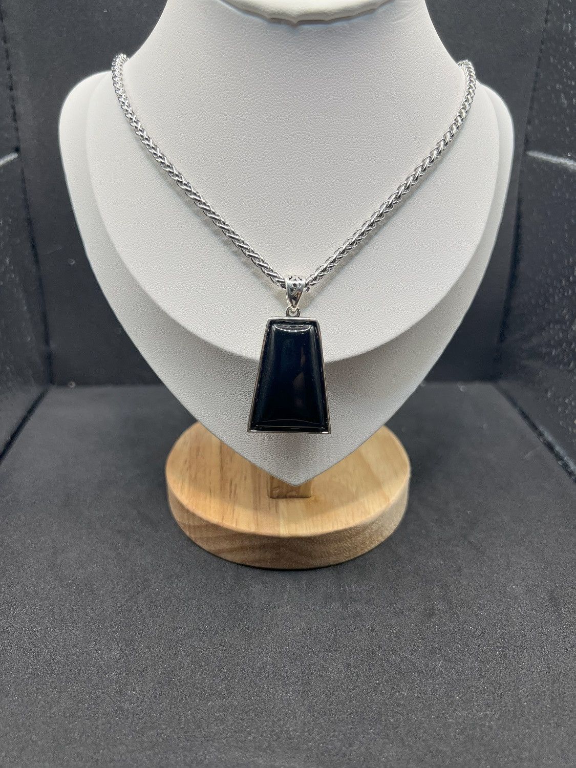Jewelry Black Agate Crystal Silver Chain Necklace, Men's