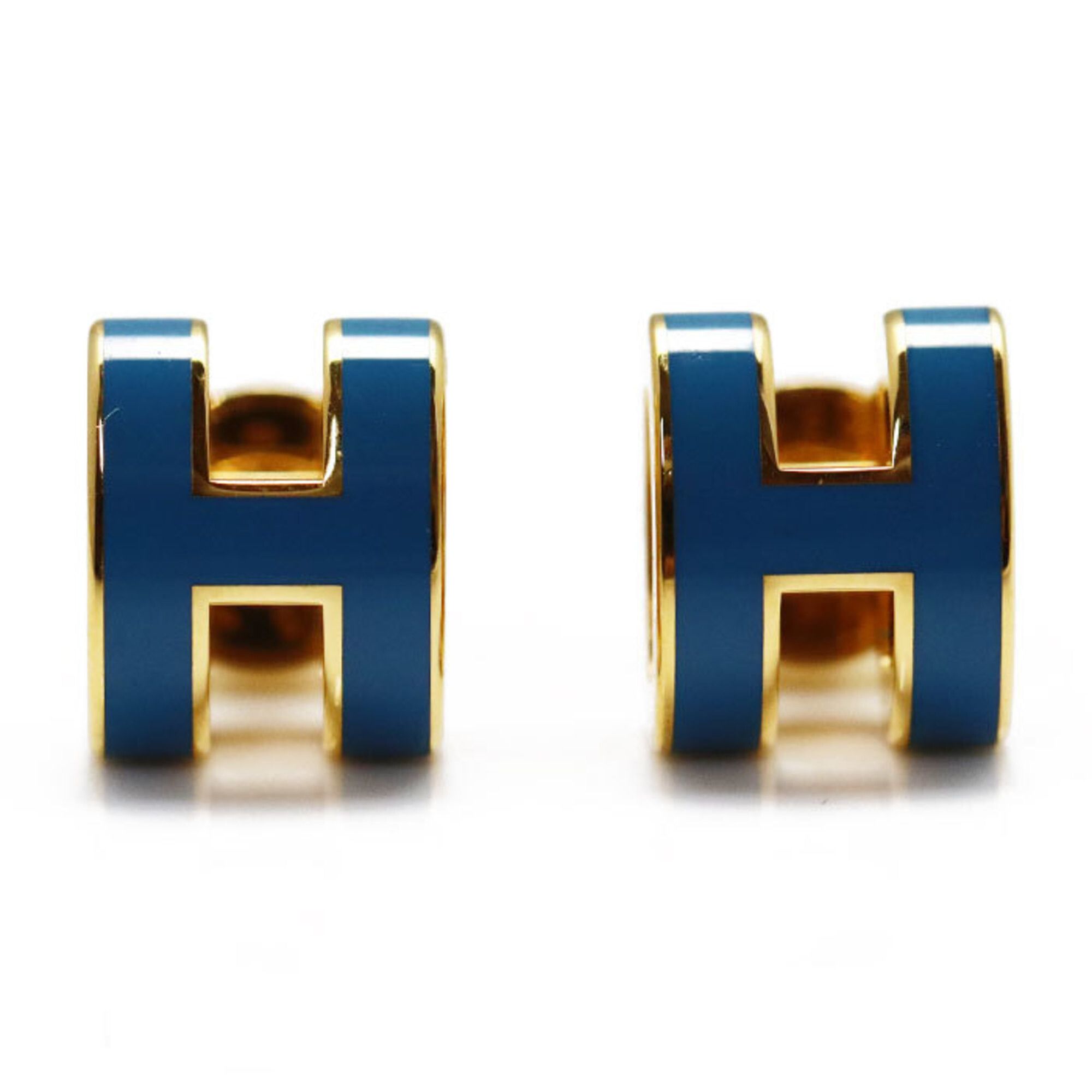 image of Hermes Lacquer Metal/gp Mini Pop Ash Earrings H608002F79 Gold/blue Jean Ladies, Women's