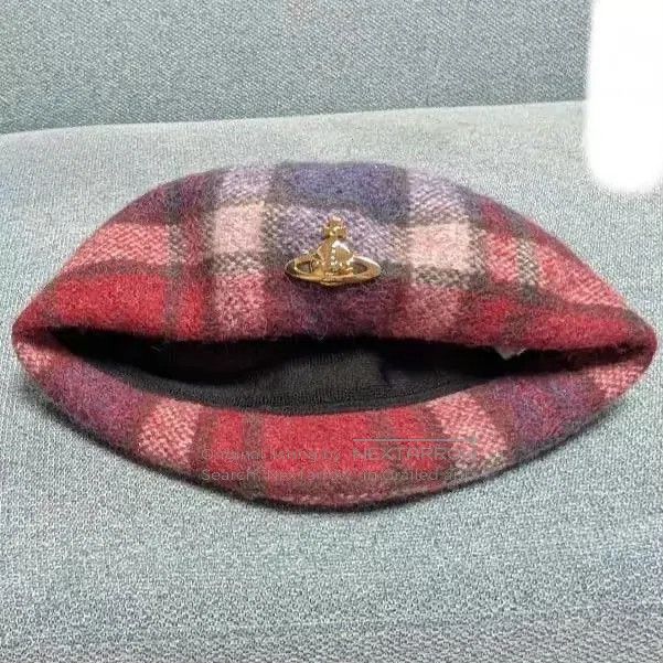 Vivienne Westwood Vivienne Westwood Pink and Purple Plaid Saturn Wool Beret Size ONE SIZE - 3 Thumbnail