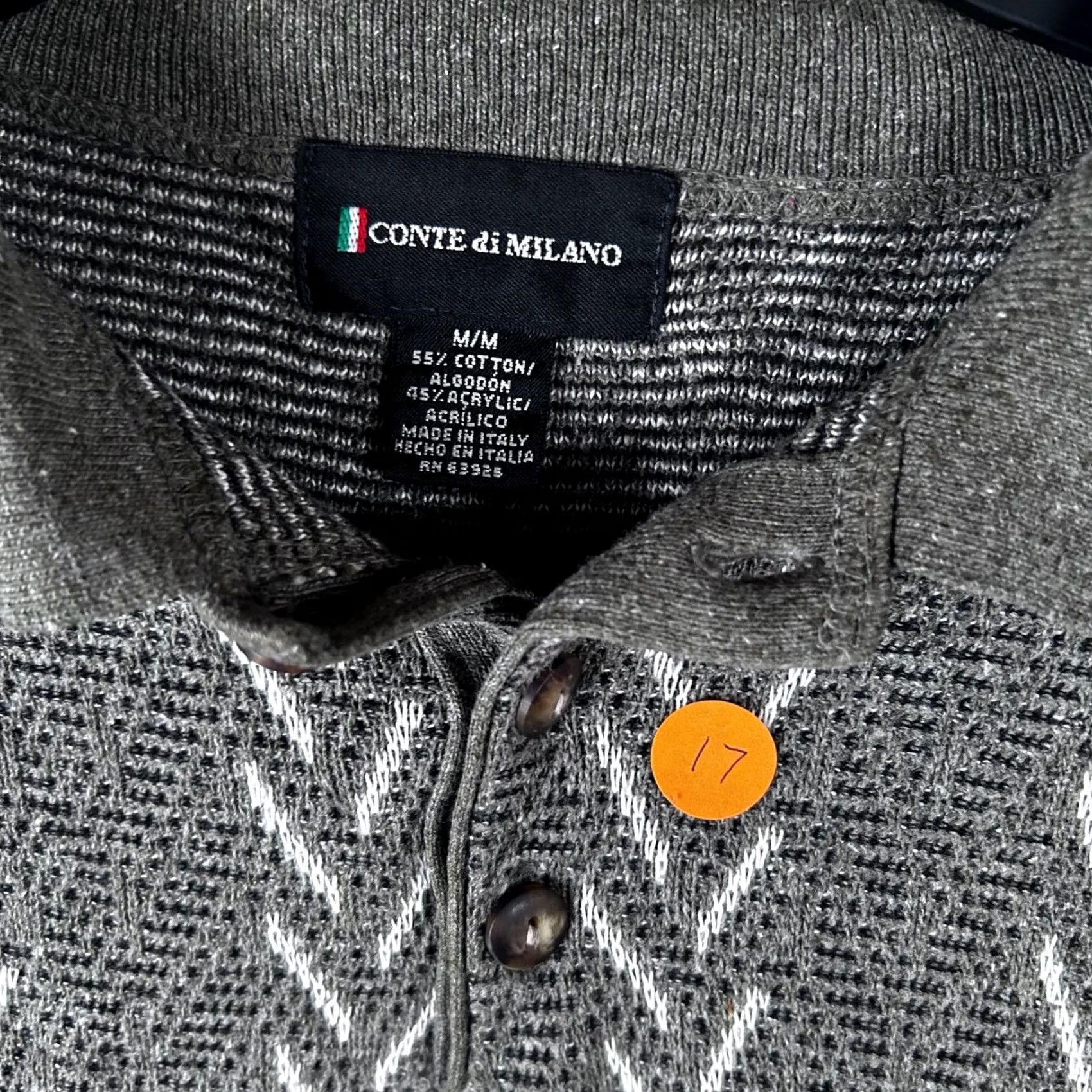 Vintage Conte di Milano Gray White Pattern Textured Knit Polo Sweater M Italy Mens Size US M / EU 48-50 / 2 - 2 Thumbnail
