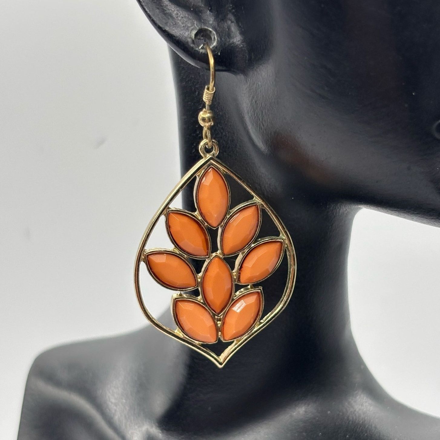 Other Gold & Orange Crystal Leaf Earrings Size ONE SIZE - 1 Thumbnail