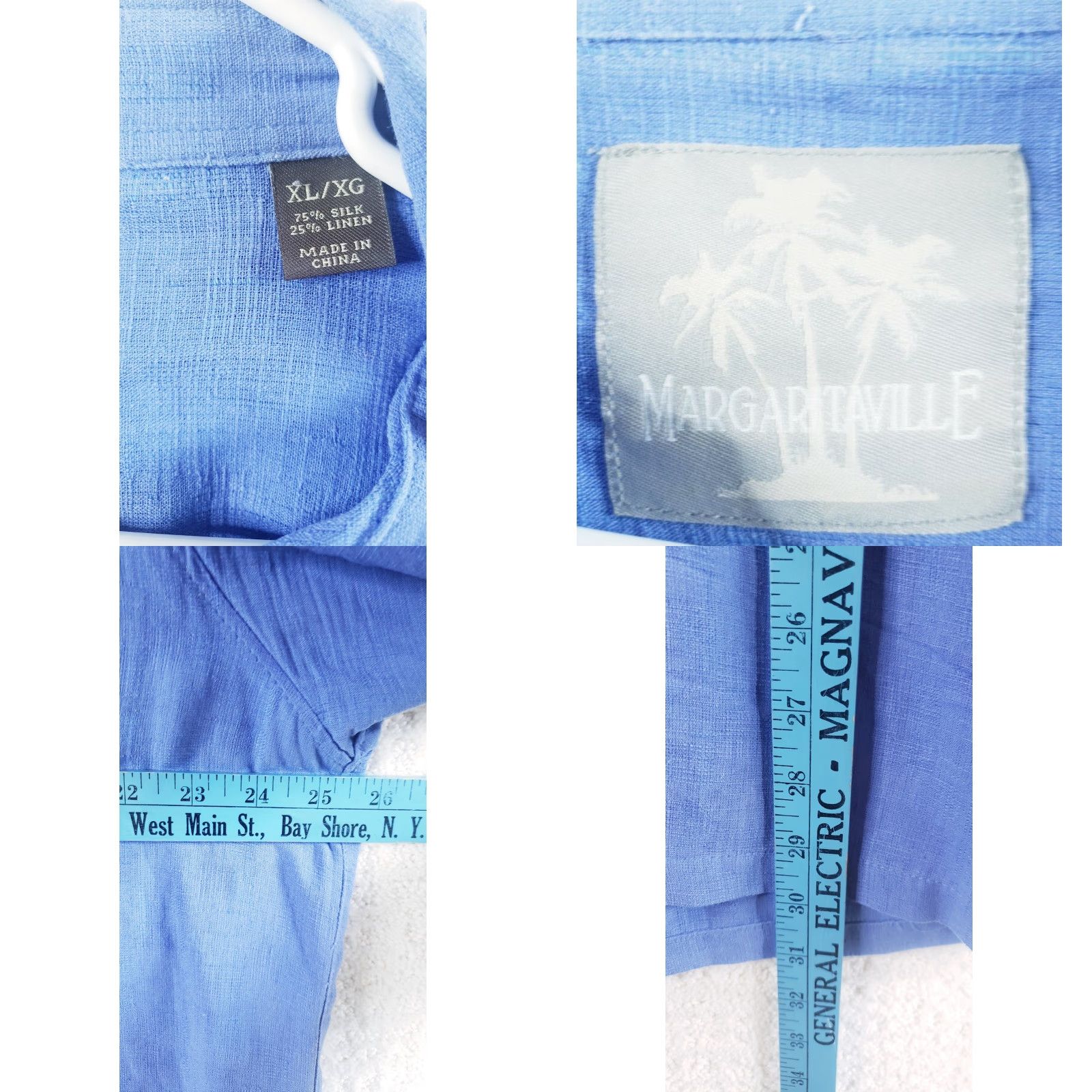 Vintage Margaritaville Shirt Button-Up Short Sleeve XL Blue Silk Linen 75% 25% Men’s Size US XL / EU 56 / 4 - 8 Thumbnail