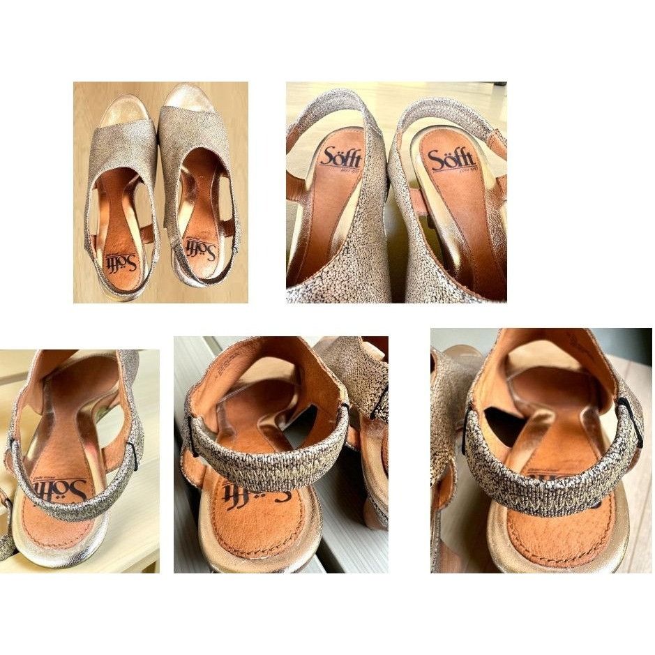 Other Softt Heels 7M Gold Metallic Peep Toe Slingbacks Leather Upp Size US 7 / IT 37 - 8 Thumbnail