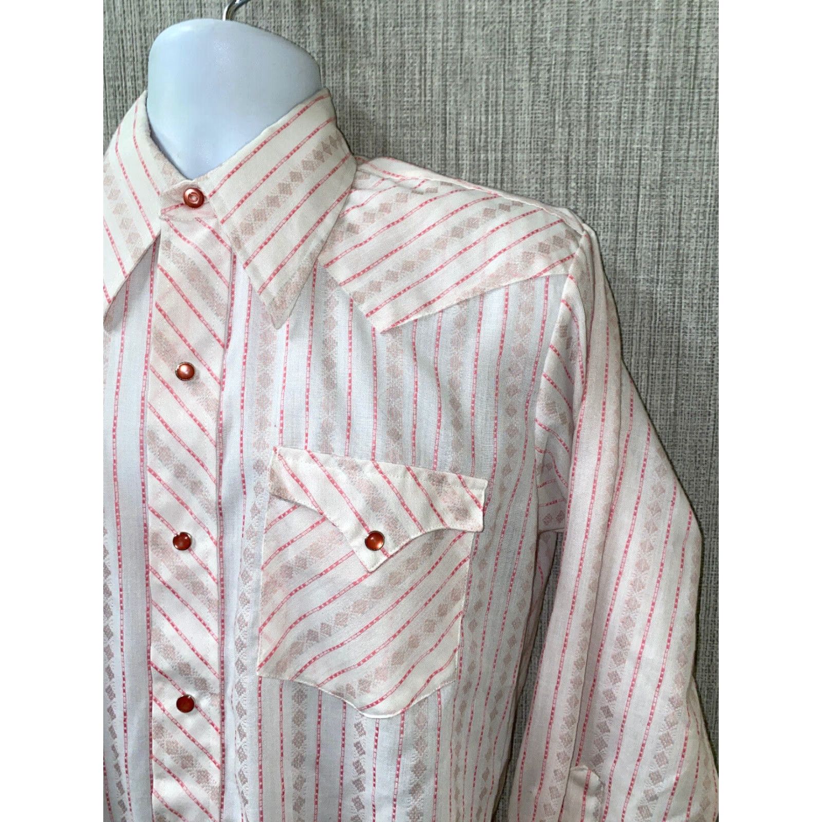 Armani VINTAGE Karman Shirt Mens 15 1/2 White Pink Striped Snap Button Long Sleeve Casual Shirt Mens Size US M / EU 48-50 / 2 - 2 Thumbnail