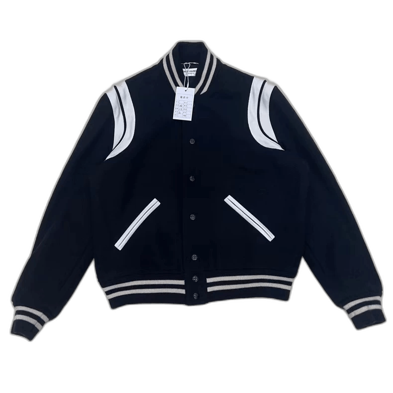 SAINT LAURENT PARIS 新品 18SS バーシティジャケット44 Saint Laurent Paris Saint Laurent Black White Varsity Jacket