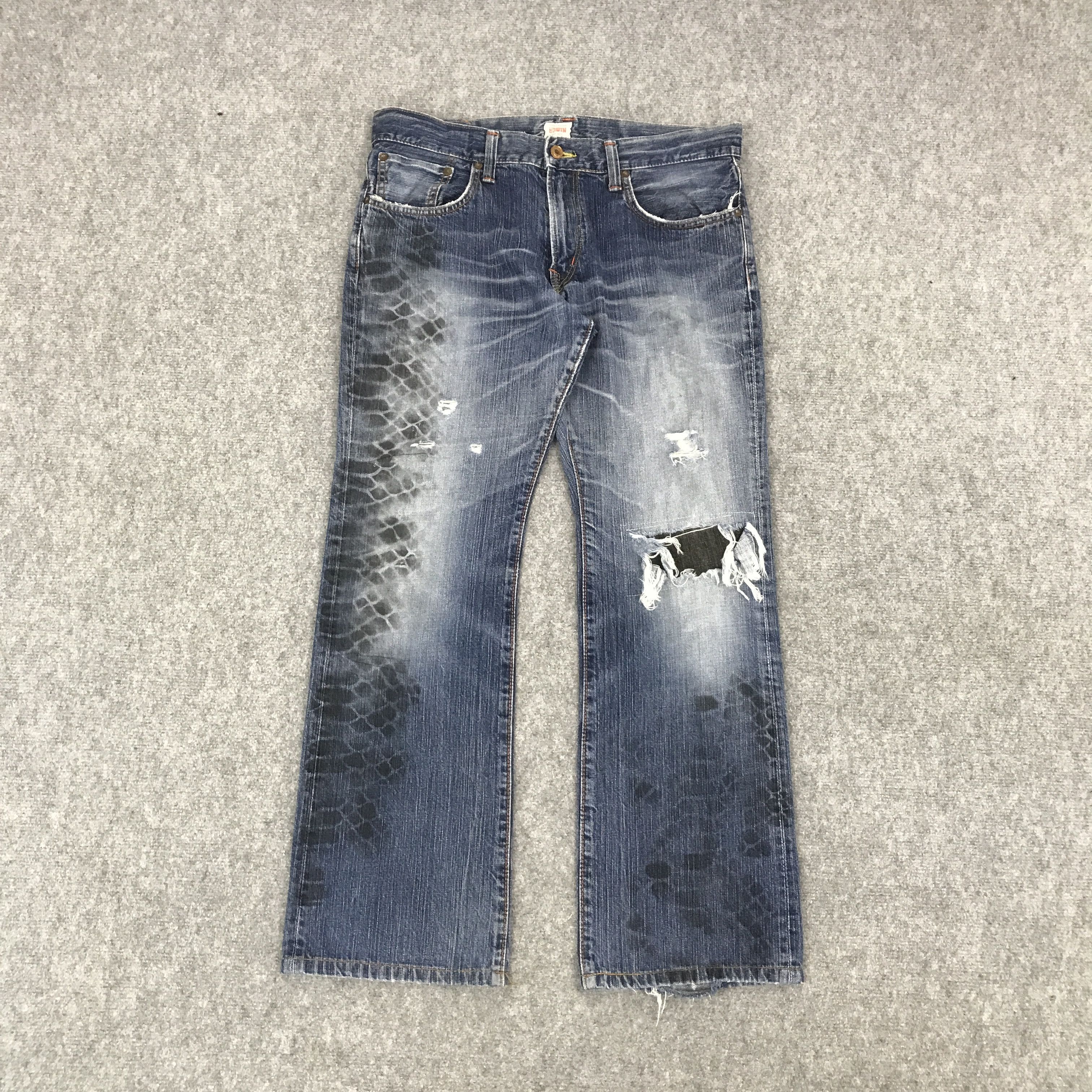 Edwin FLARE SNAKE DESIGN EDWIN DISTRESSED PATCHWORK BOOTCUT PANTS Size US 32 / EU 48 - 1 Thumbnail