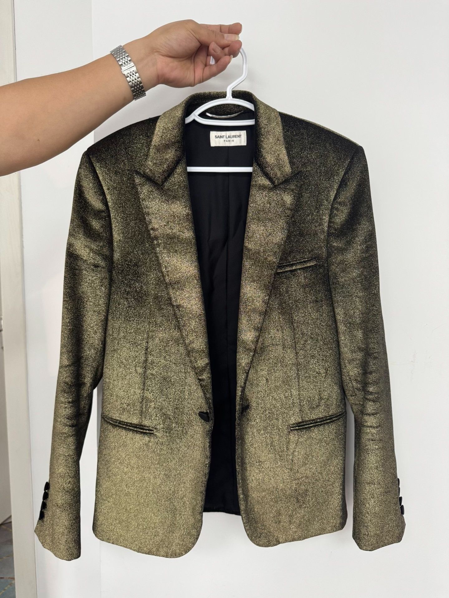 Saint Laurent Paris Saint Laurent Gold Glitter Blazer 44 Size US S / EU 44-46 / 1 - 1 Thumbnail
