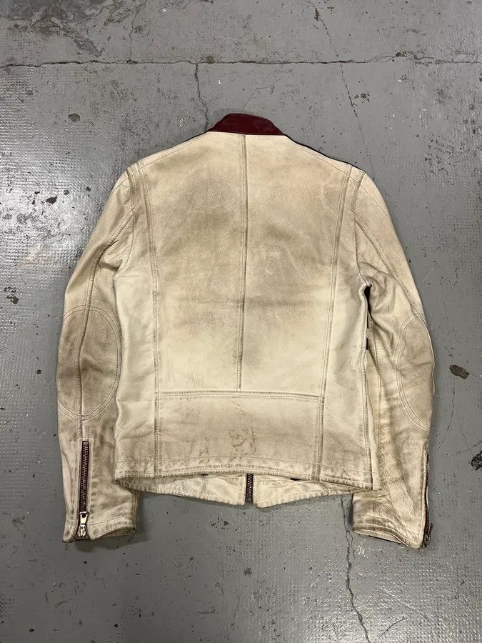 Dolce & Gabbana 2000s Dolce & Gabbana Striped Eroded Cream Leather Moto Jacket Size US S / EU 44-46 / 1 - 7 Thumbnail