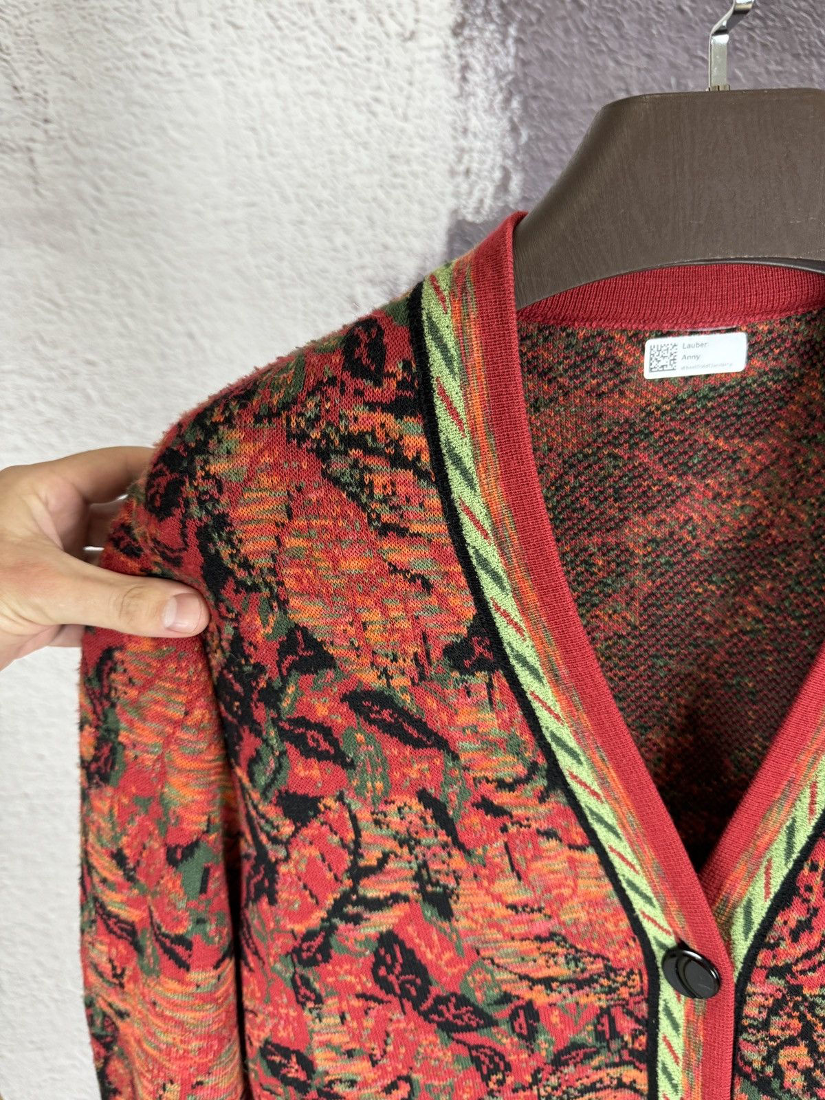 Vintage 90s Vintage wool women's red cardigan buttoned with pockets Size L / US 10 / IT 46 - 12 Thumbnail