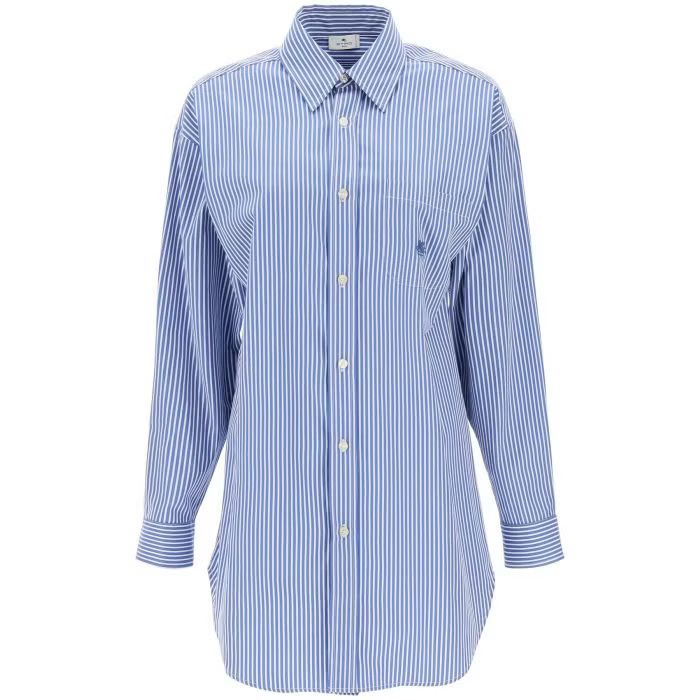 image of Etro O1S22I1N0524 Striped Poplin Shirt In Blue, Women's (Size Small)