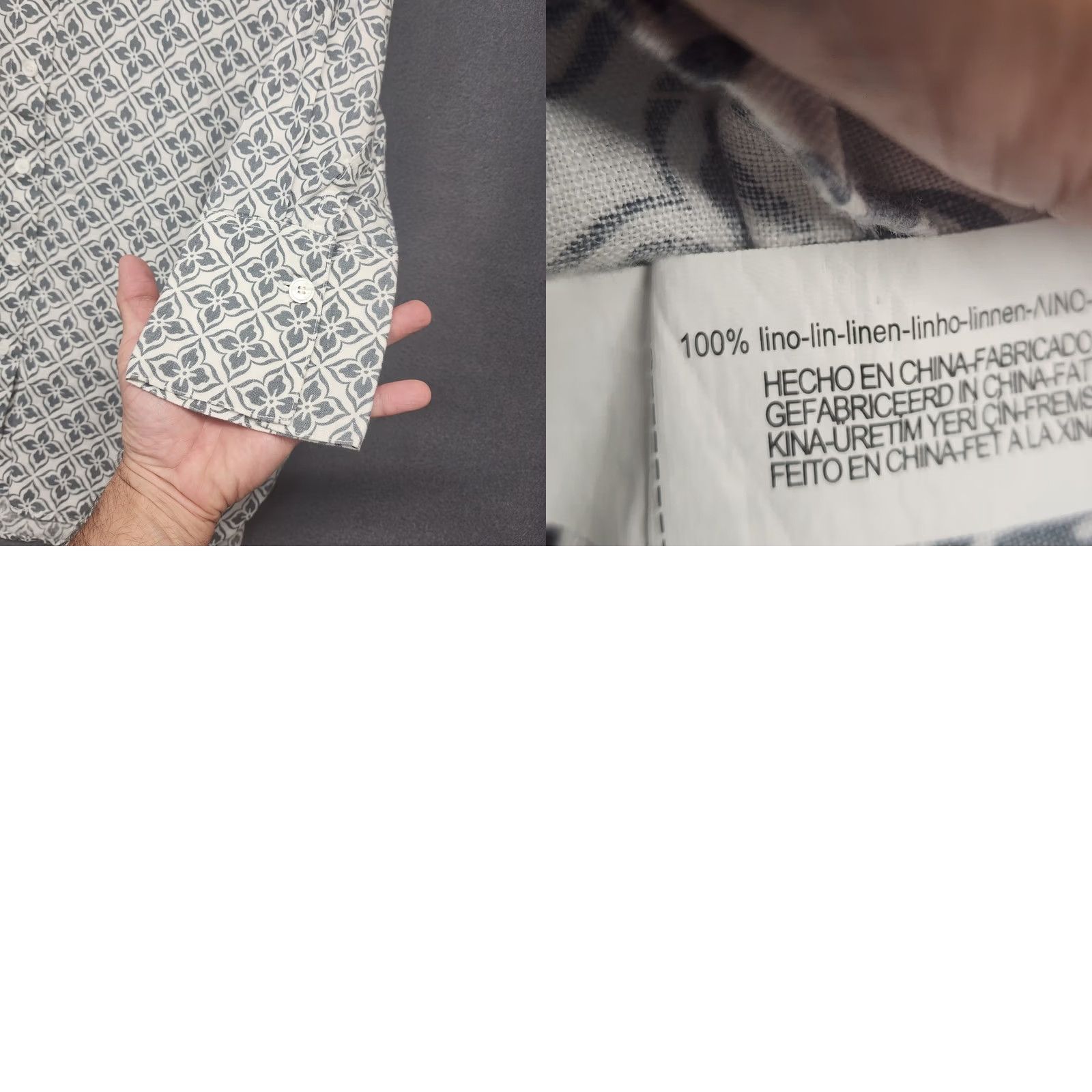 Zara VINTAGE Zara Top Womens XS Grey Geometric Floral 100% Linen Lagenlook Womens XS Gray Geometric Floral Linen Button-Up Collared Mens? Size XS / US 0-2 / IT 36-38 - 8 Thumbnail