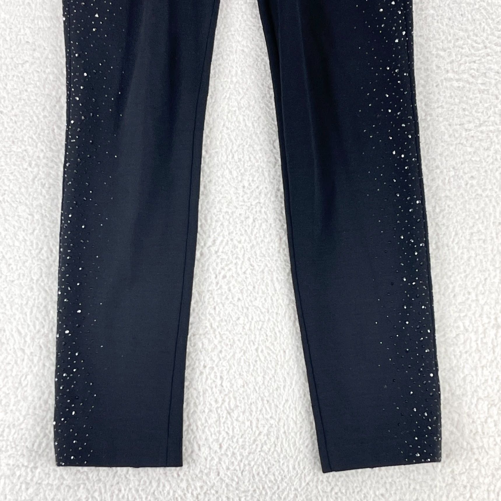 St. John St. John Black Studded Embellished Pants Womens Small Mid-Rise Stretch Regular Skinny Front Flat Back Slit Size 28" / US 6 / IT 42 - 3 Thumbnail