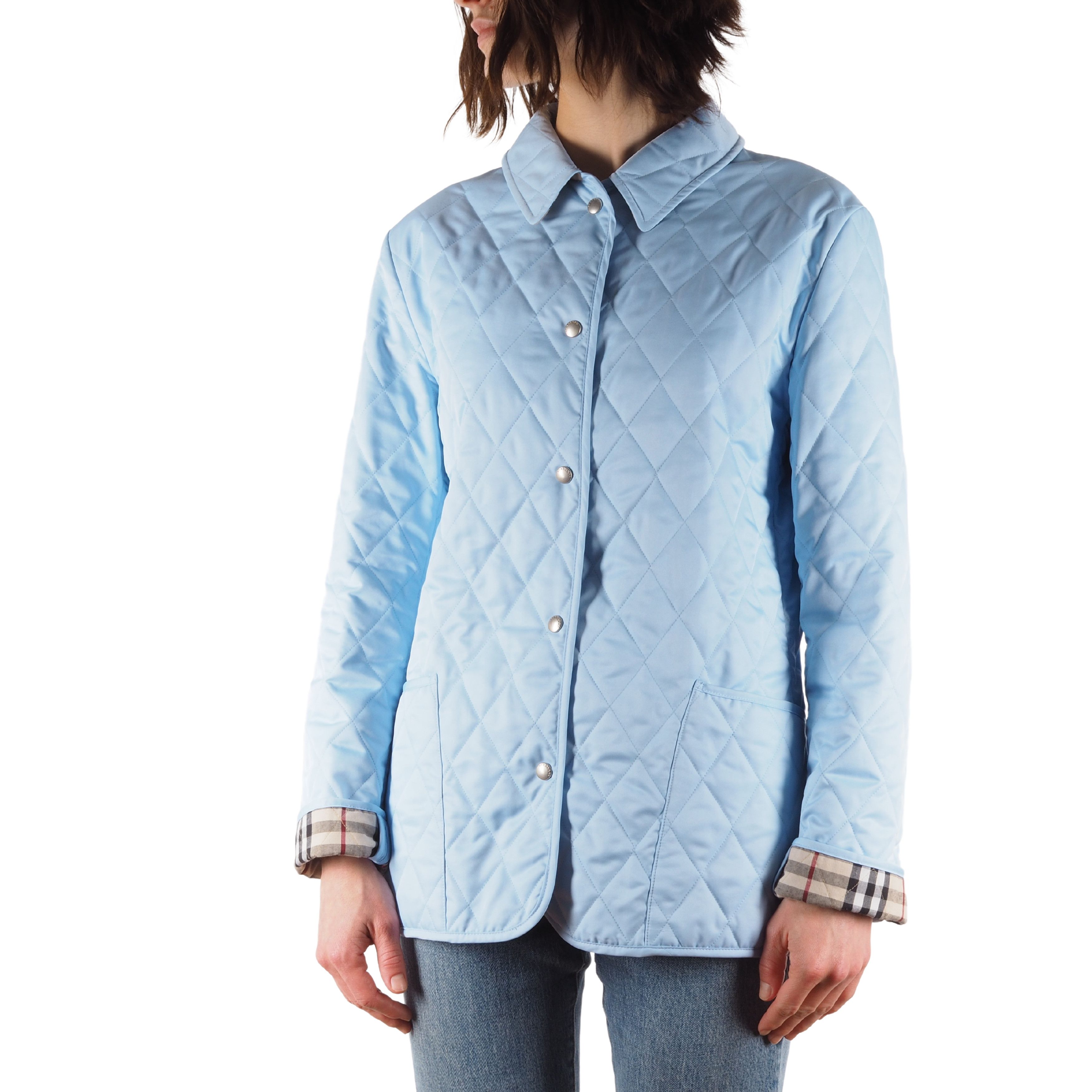 image of Burberry Vintage Women's Light Blue Diamond Quilted Jacket (Size Medium)