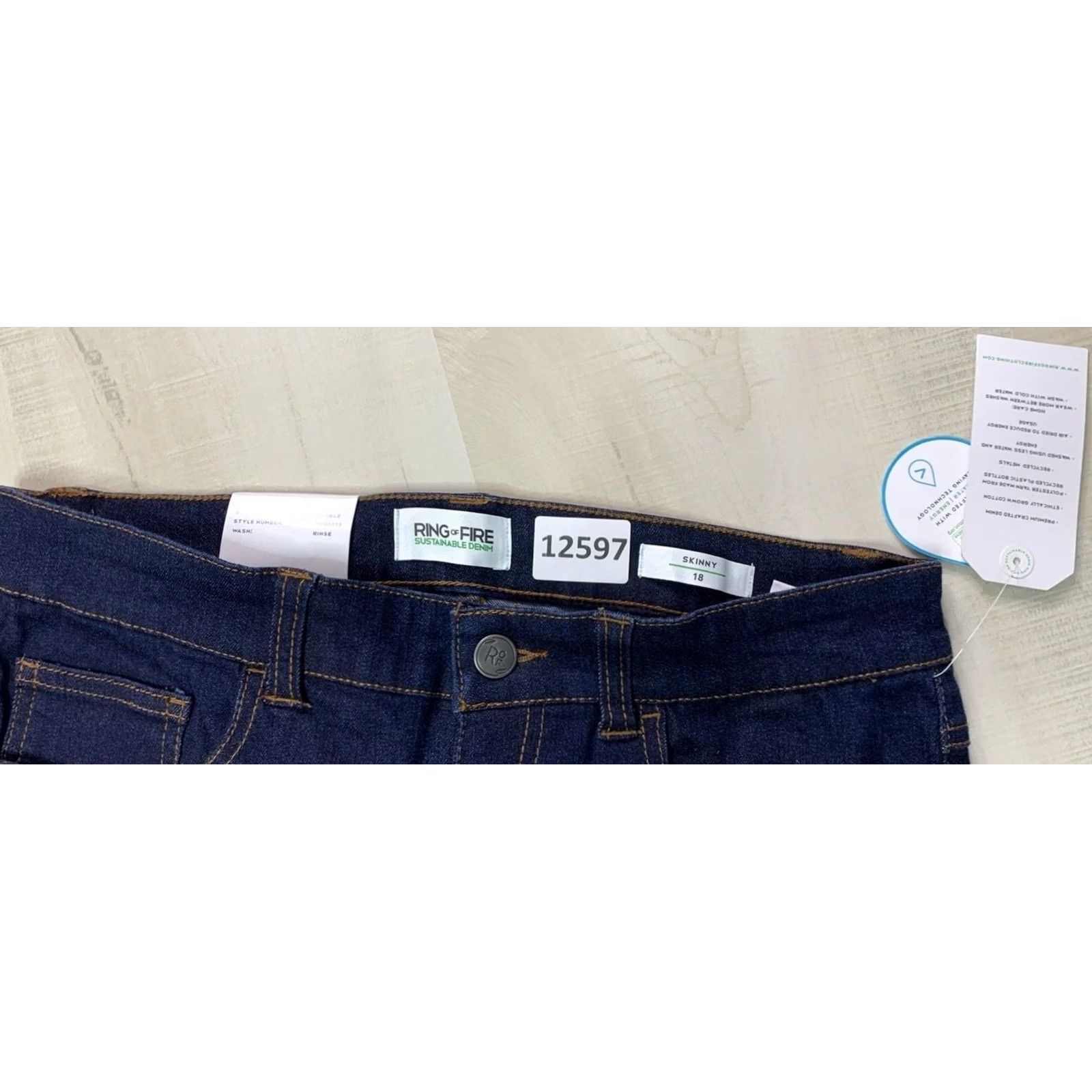 Ring Of Fire VINTAGE Ring Of Fire Denim Jeans Ring Of Fire 18 Juniors Skinny Dark Wash Distressed Blue Jeans Womens Girls Size 40" / US 18 - 6 Thumbnail