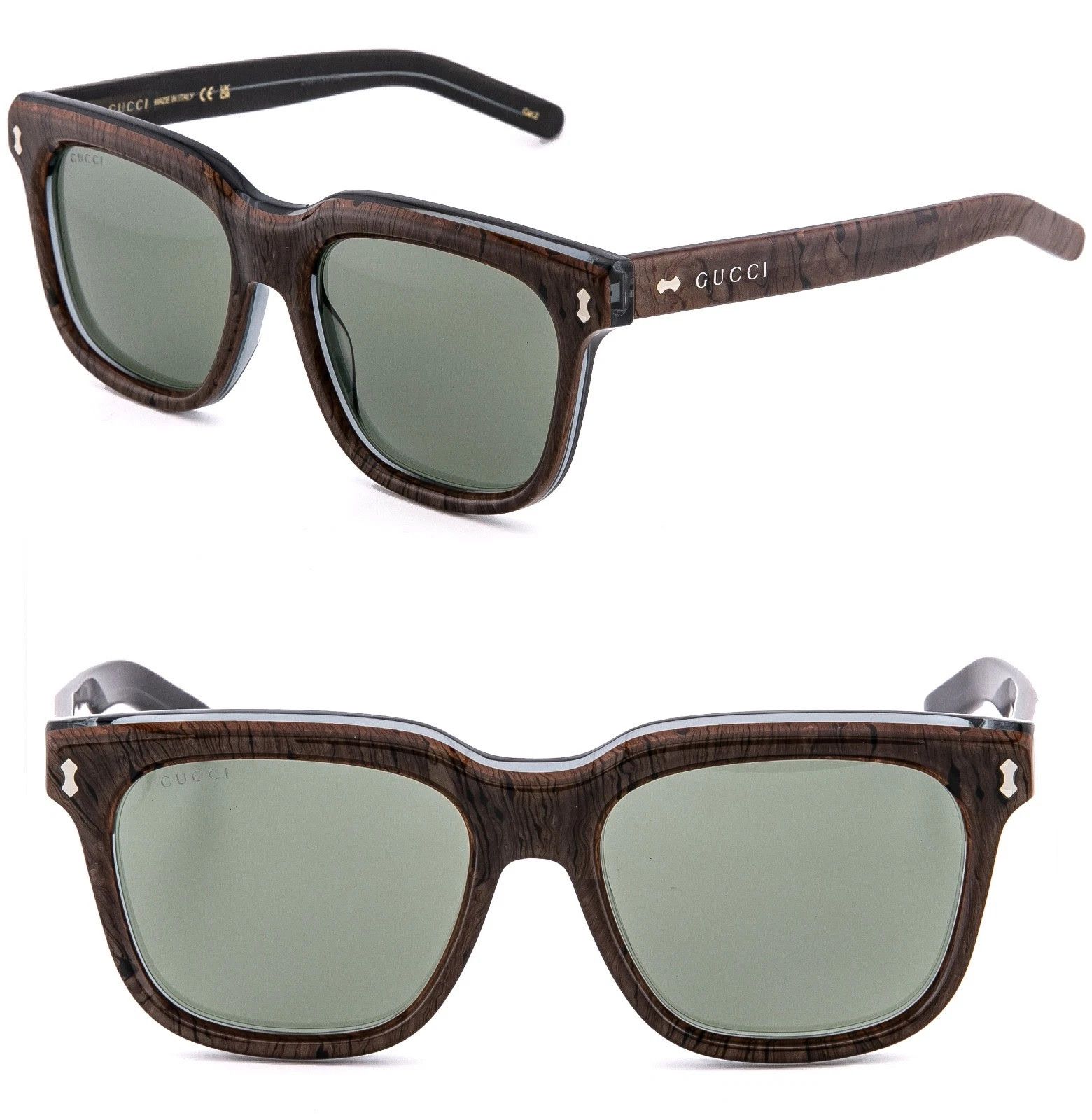 Gucci GUCCI 1523 Gg1523S Brown Wood Print Green Narrow Square 003 Size ONE SIZE - 1 Thumbnail