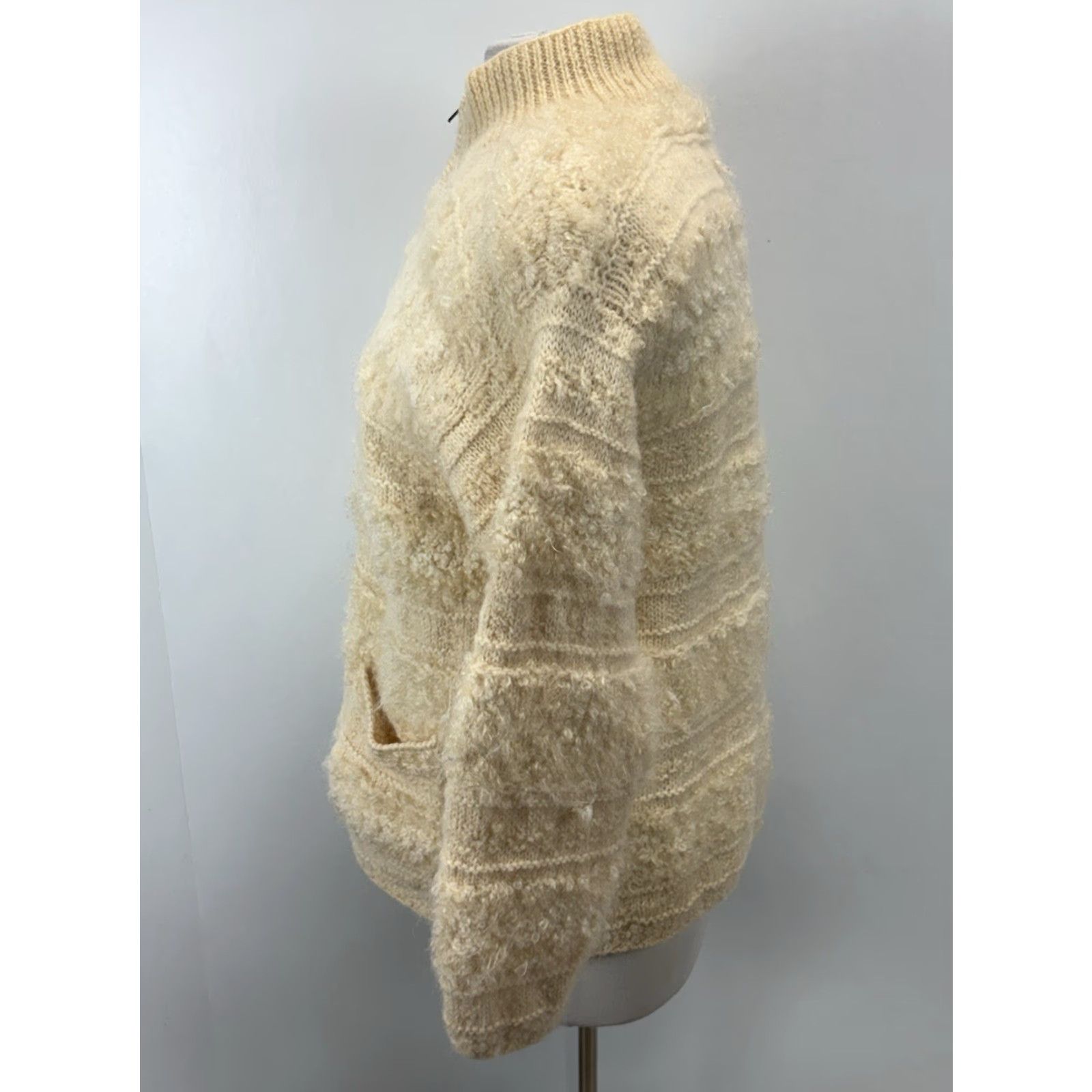 Jones New York VINTAGE Jones New York Cardigan Sweater Shirt Women Petite Small Ivory Mohair Wool Knit Mock Neck Long Sleeve Vintage PS/Small Womens Size S / US 4 / IT 40 - 2 Thumbnail
