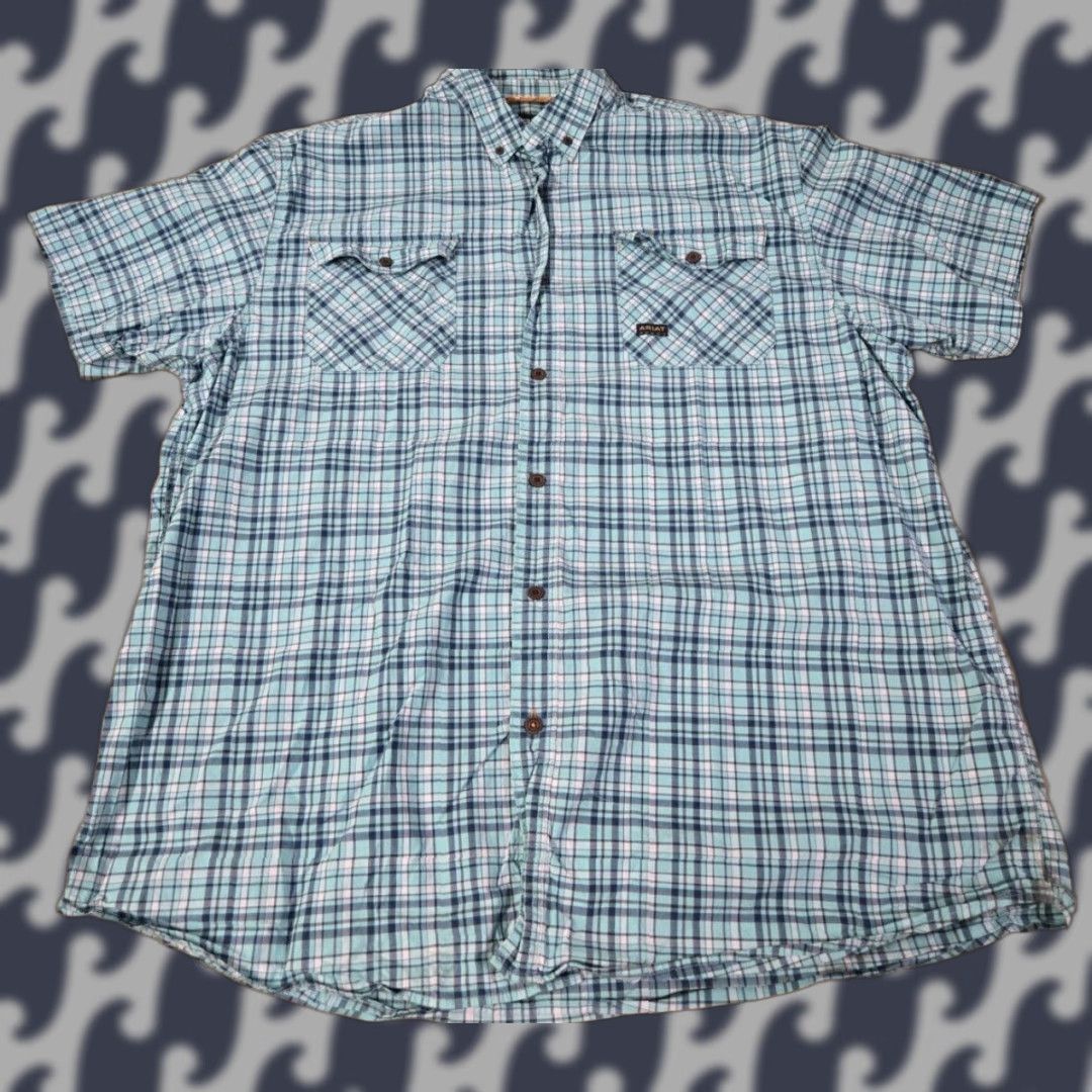 Ariat Ariat Rebar Shirt Men 2XL Blue Plaid Button-Up Pocket Short Sleeve Workwear Size US XXL / EU 58 / 5 - 1 Thumbnail