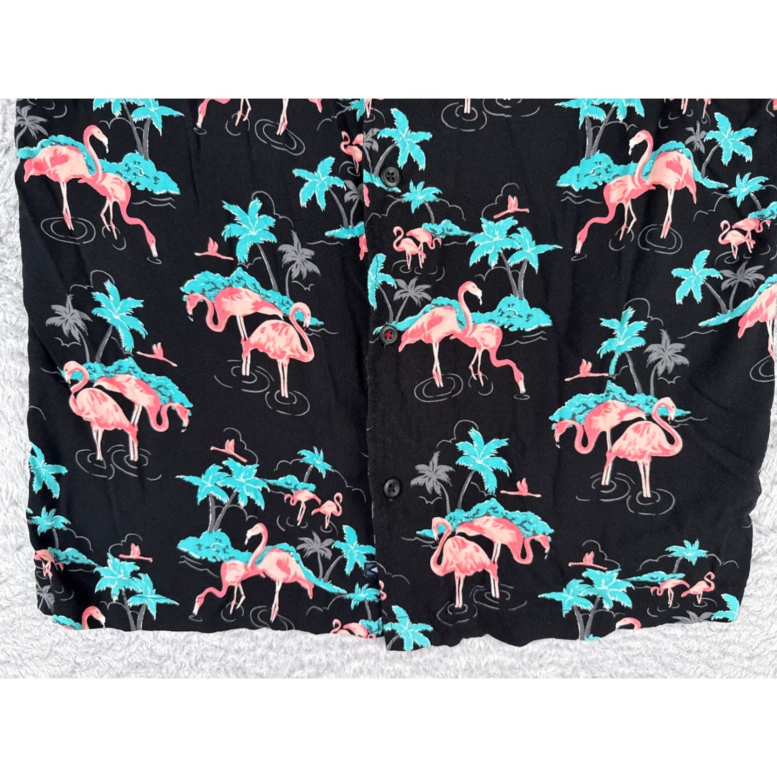 Vintage Kolby Shirt Adult Medium Black Blue Pink Flamingo Palm Tree 100% Rayon Size US M / EU 48-50 / 2 - 5 Thumbnail