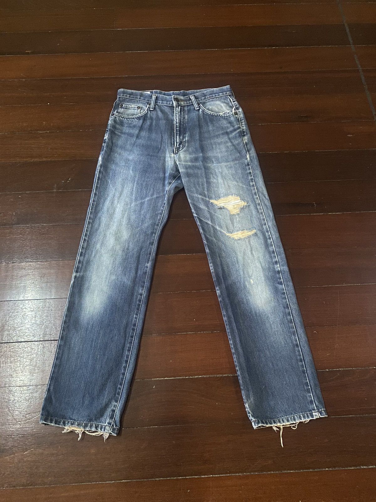 image of Fire Vintage Edwin 403 Flare Jeans Distressed Ripped in Blue, Men's (Size 32)