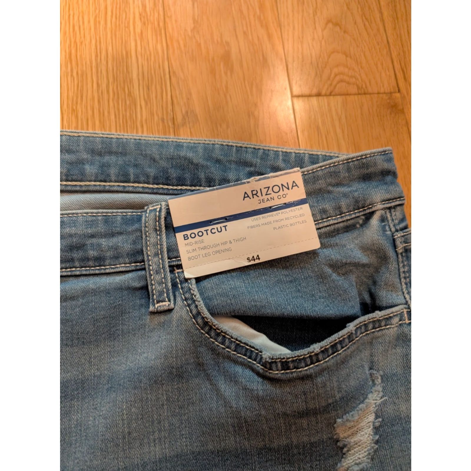 Vintage Arizona Light Wash Jeans Bootcut Mid Rise Size 21 Juniors Women NWT Denim Cotton Blend Stretch 31 In Inseam Size 42" / US 20 - 4 Thumbnail