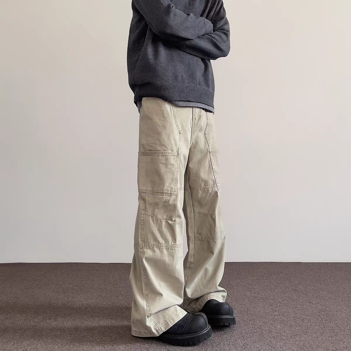 Khaki Streetwear Work Pants