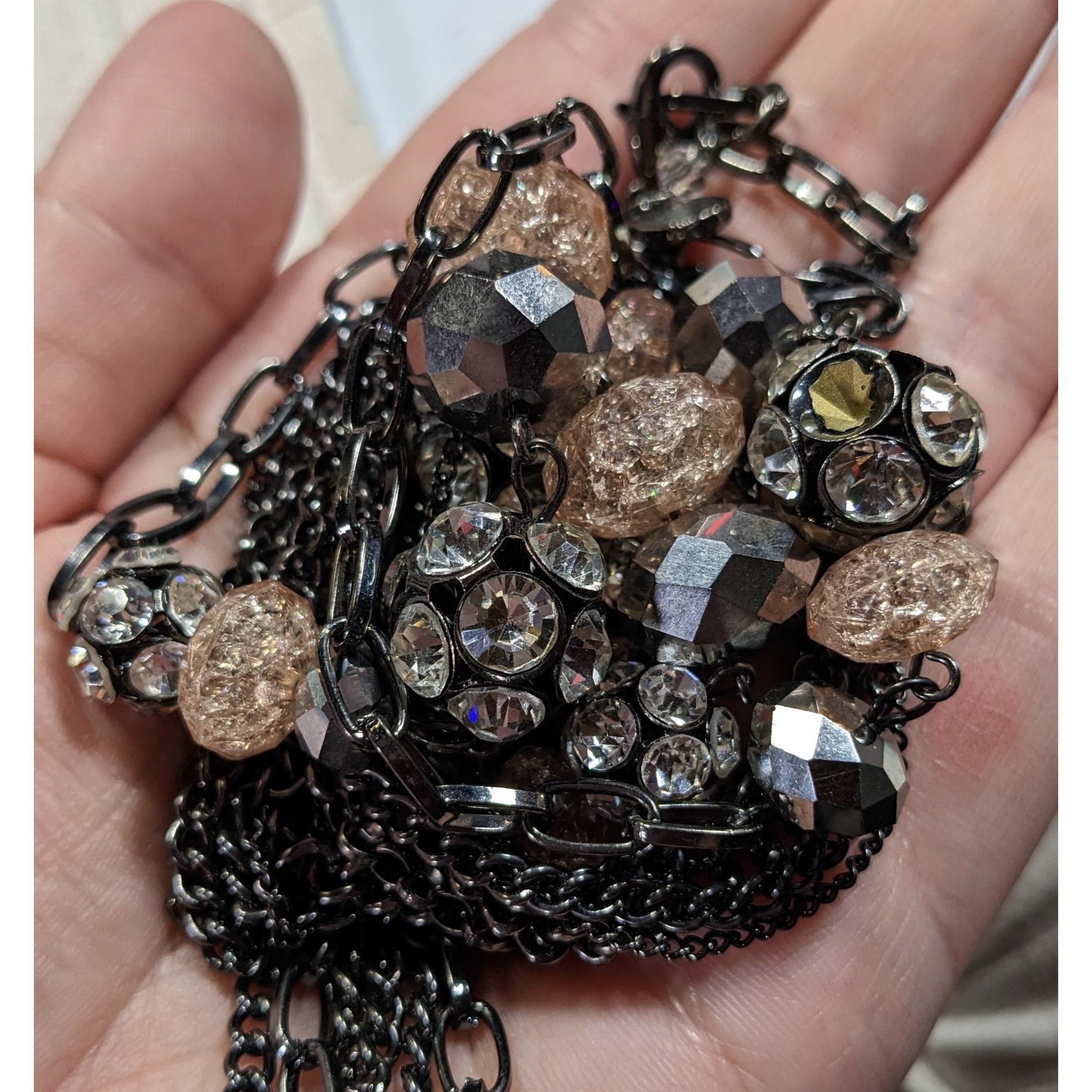 Vera Wang Vera Wang Gunmetal And Pink Glass Layered Station Necklace Size ONE SIZE - 3 Thumbnail
