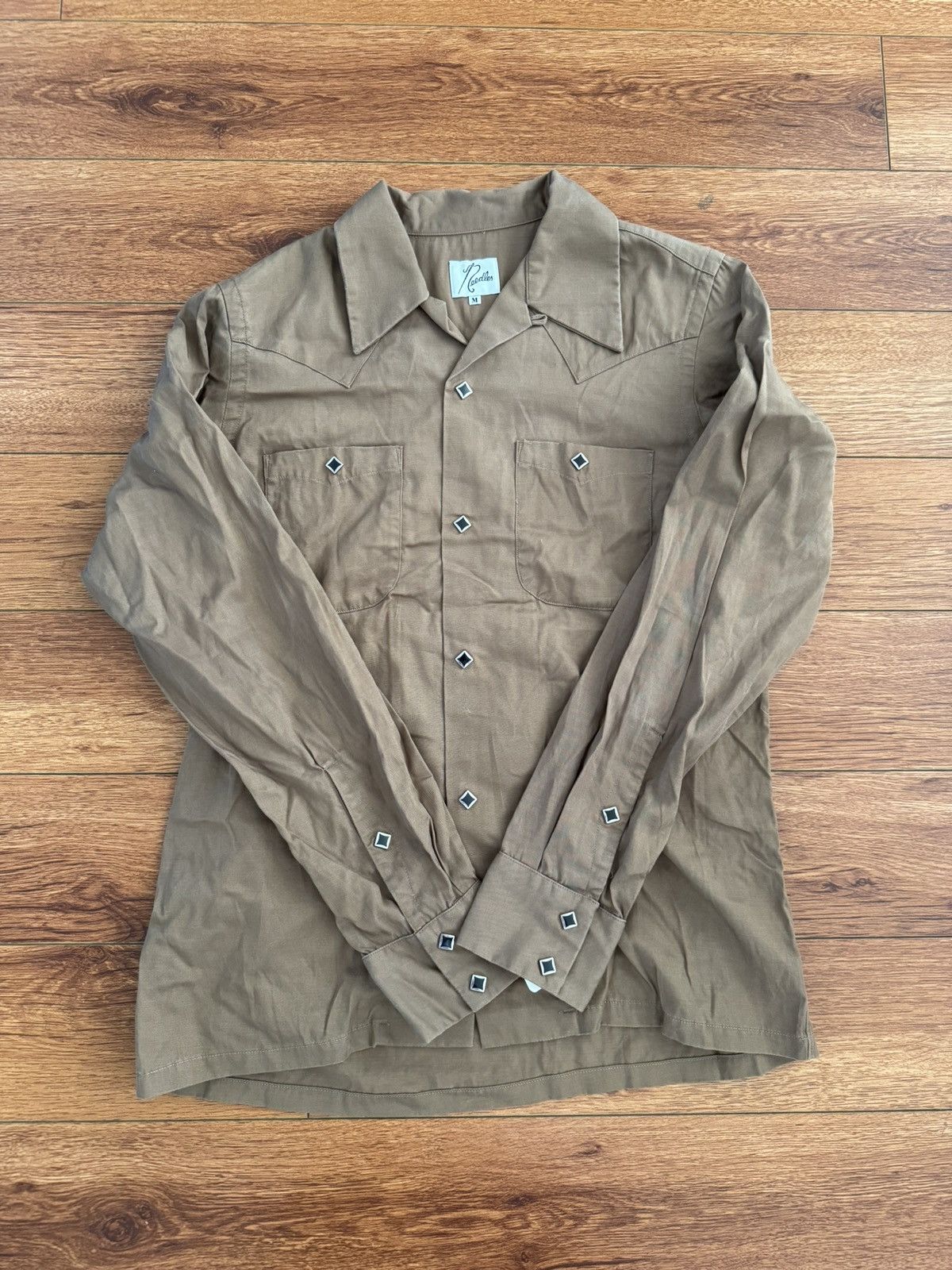 image of Khaki Needles Button Up Shirt, Men's (Size Medium)