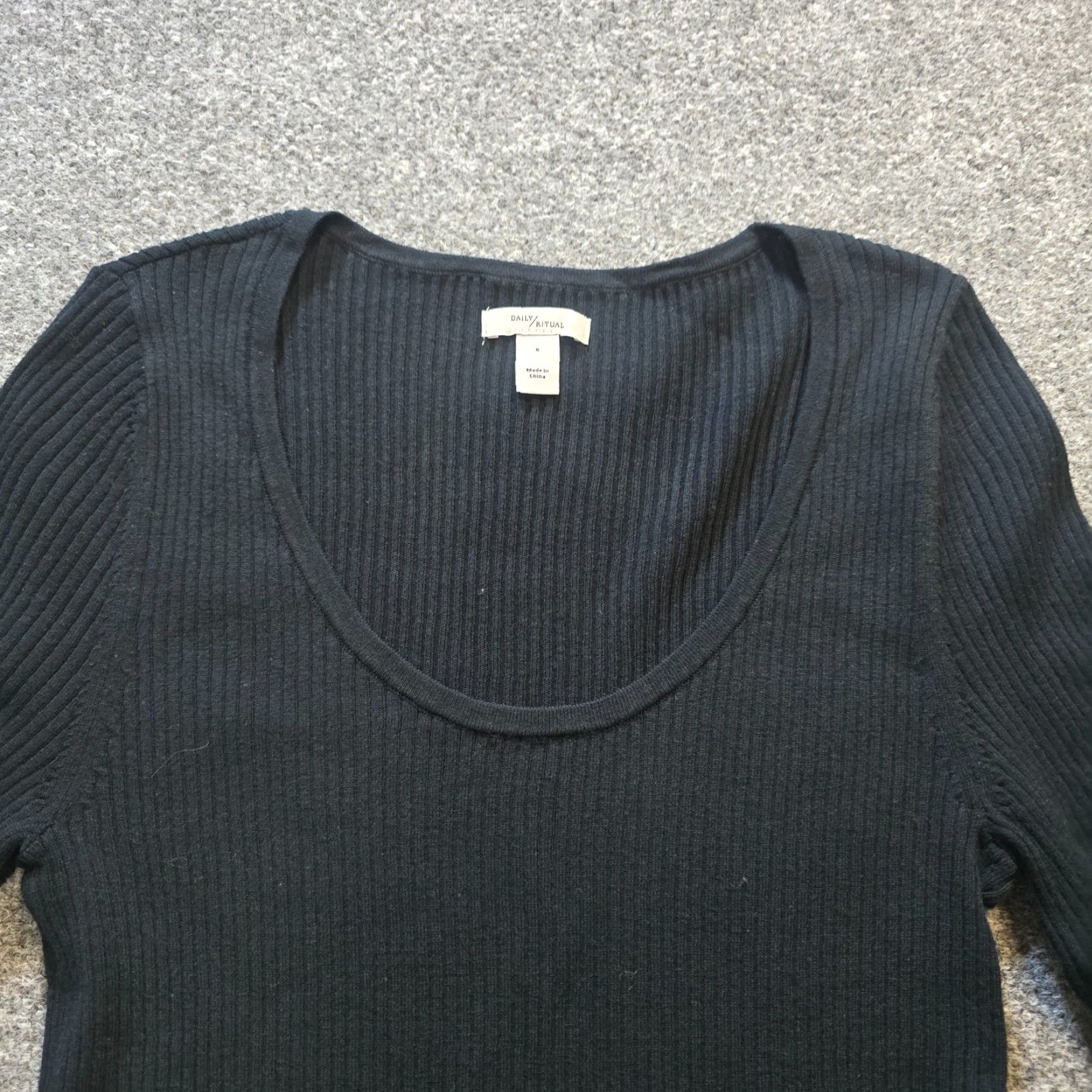 Vintage Daily Ritual Sweater Women Medium Black Ribbed Lightweight Knit Crew Neck Casual Shirt? Size M / US 6-8 / IT 42-44 - 2 Thumbnail