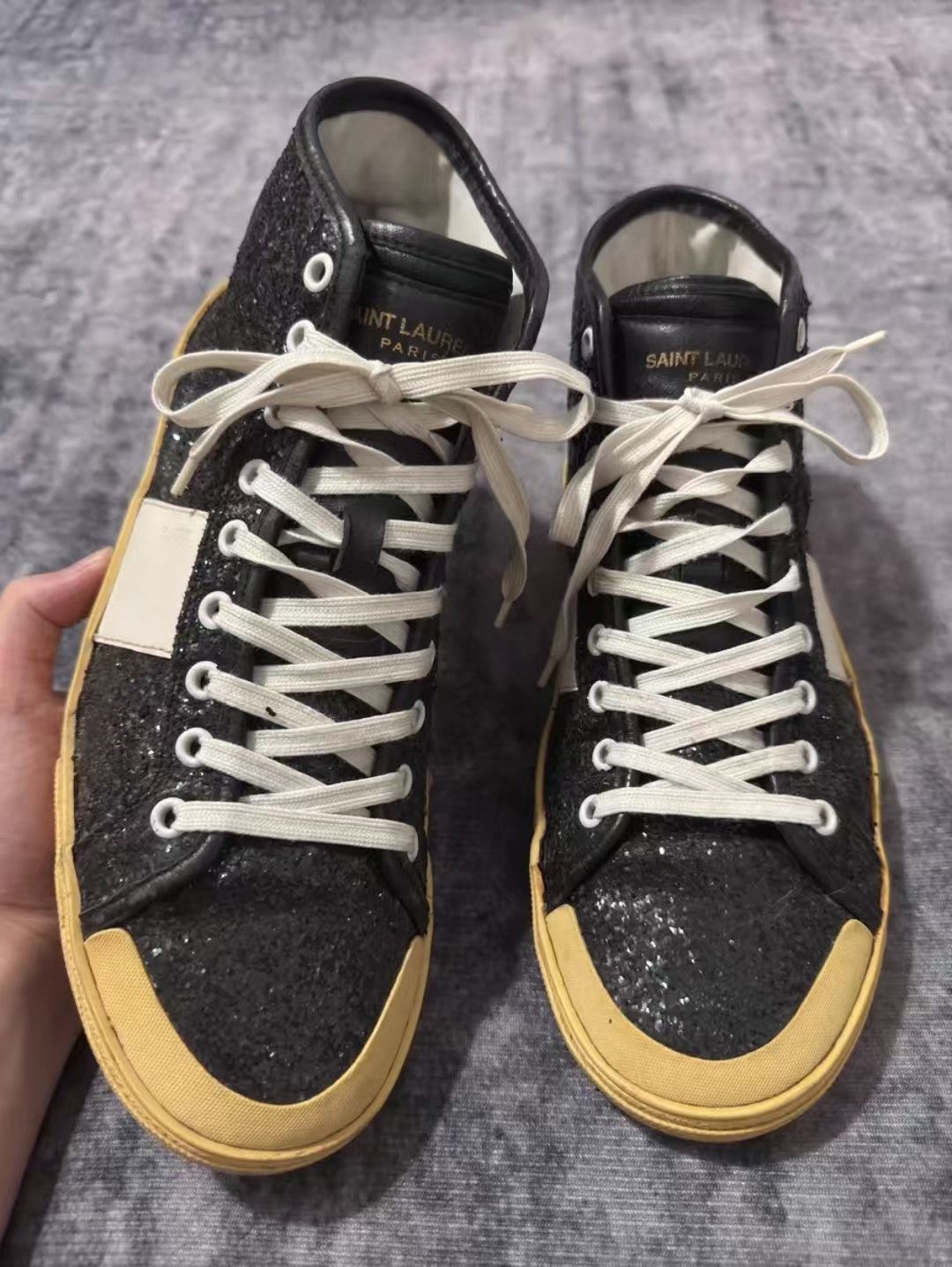 Saint Laurent Paris Black High-Top Sneakers with Glitter Finish Size US 9 / EU 42 - 3 Thumbnail