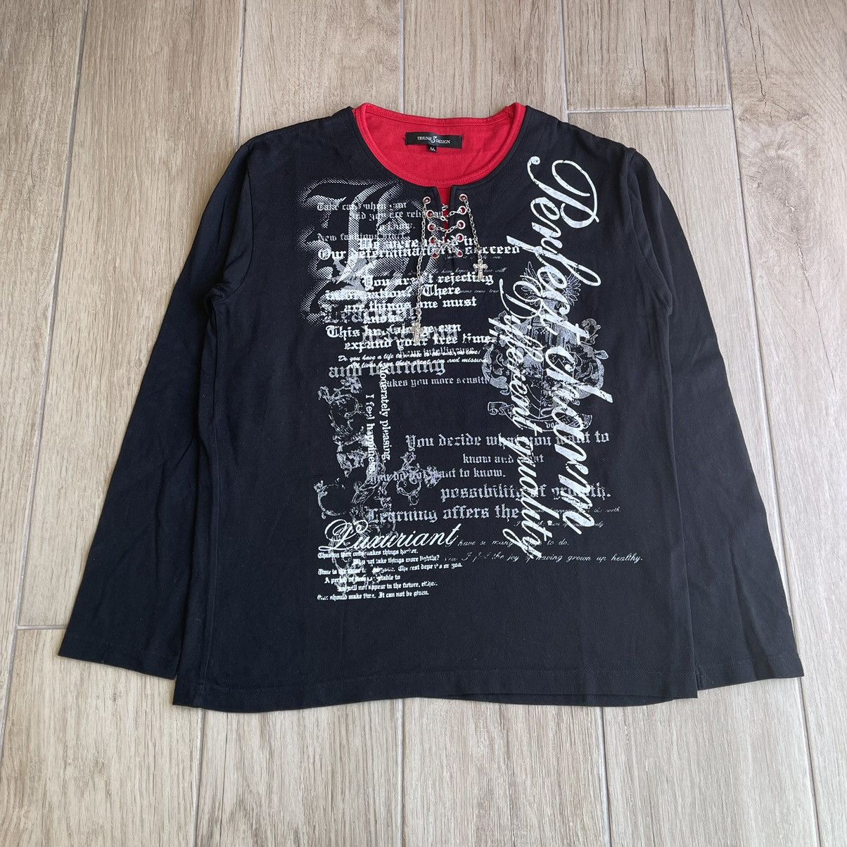 Japanese Brand Triune 3 Design Gothic Poem Eyelet Cross Chain Layer T-Shirt Size US L / EU 52-54 / 3 - 1 Thumbnail