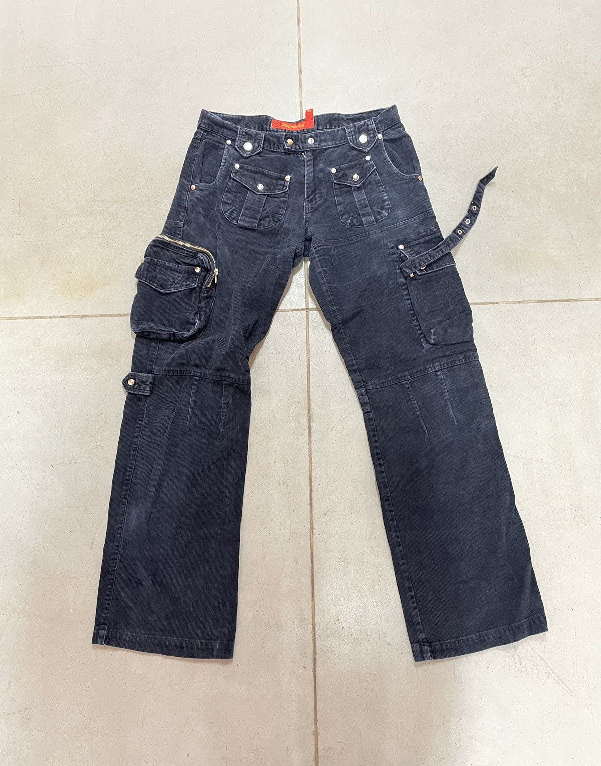 image of Avant Garde x Vintage Corduroy Tactical Multipocket Zipper Clash Pants in Dark Blue, Men's (Size 29