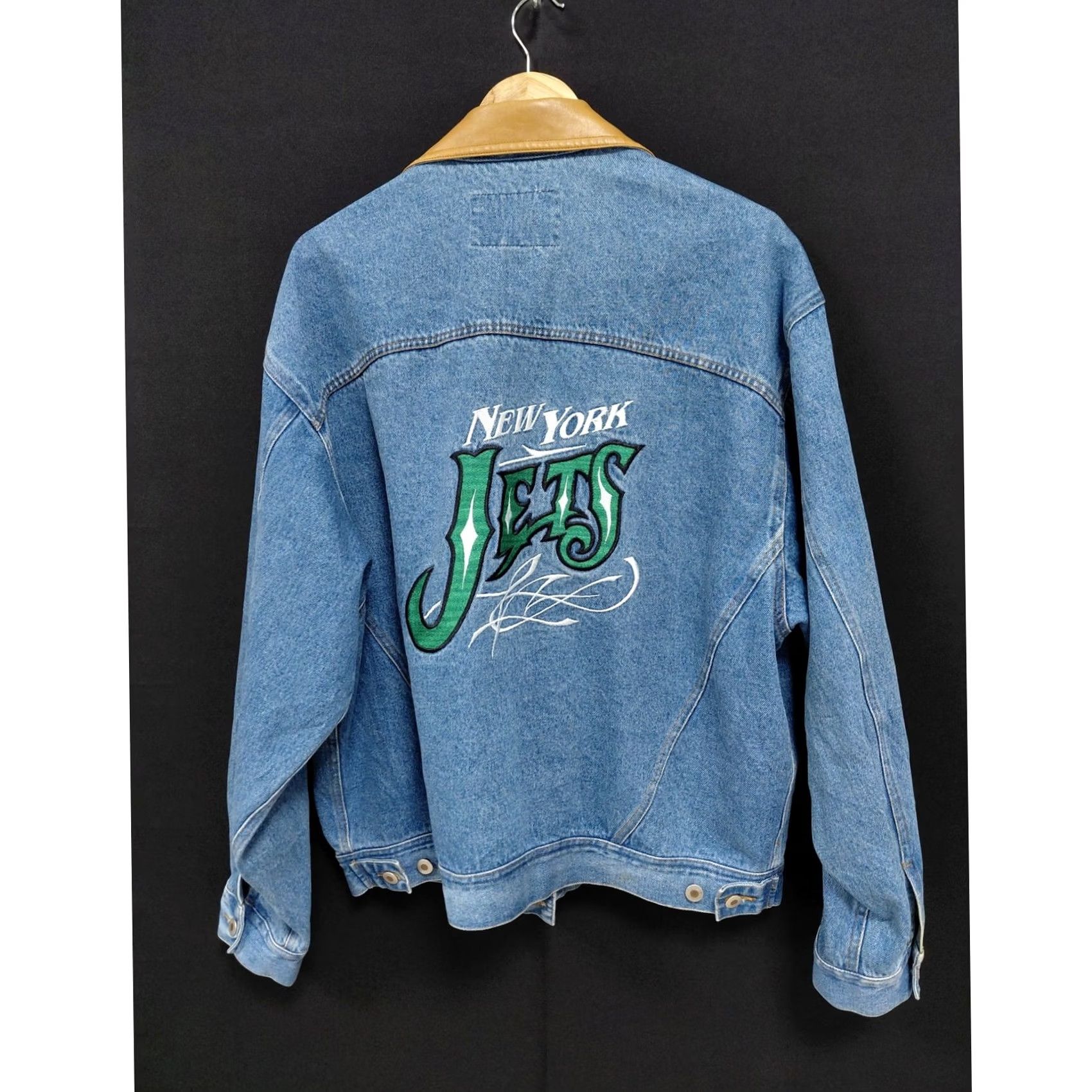 Vintage ProElite New York Jets Denim Jacket Blue Solid Long Sleeve Men Size L Size US L / EU 52-54 / 3 - 2 Thumbnail