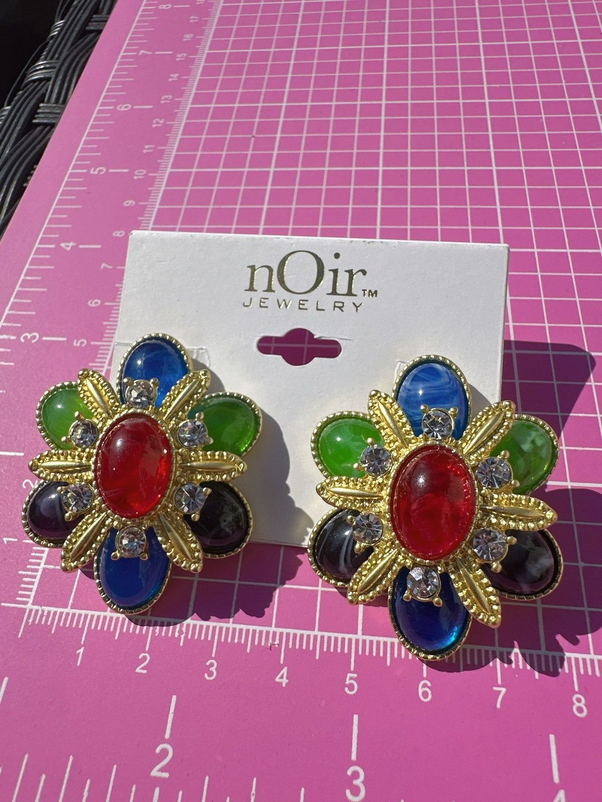 Designer Noir gold tone Multicolor beads Statement Earrings diamond Size ONE SIZE - 3 Thumbnail