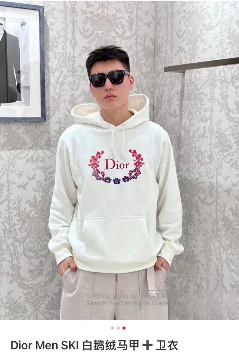 Dior Dior White logo embroidered hooded sweatshirt Size US L / EU 52-54 / 3 - 9 Thumbnail