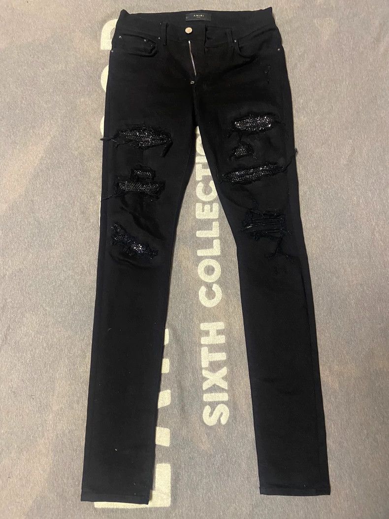 Amiri Amiri black diamond crystal denim jeans Size US 30 / EU 46 - 1 Thumbnail