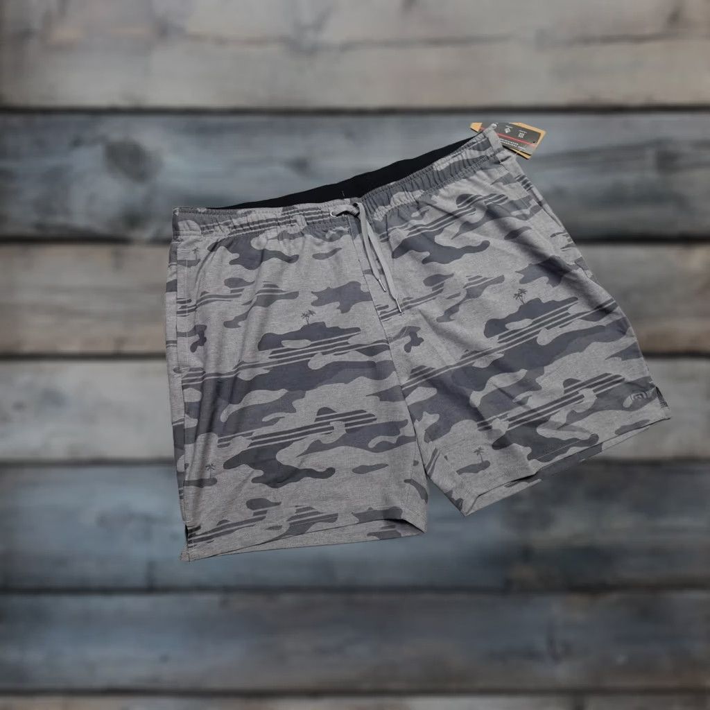 TravisMathew Travis Mathew Leader Board Shorts Mens 2XL Heather Gray Camo Lightweight Jersey Pockets Drawstring Relaxed Casual Summer Golf-inspired Mens Size US 39 - 1 Thumbnail