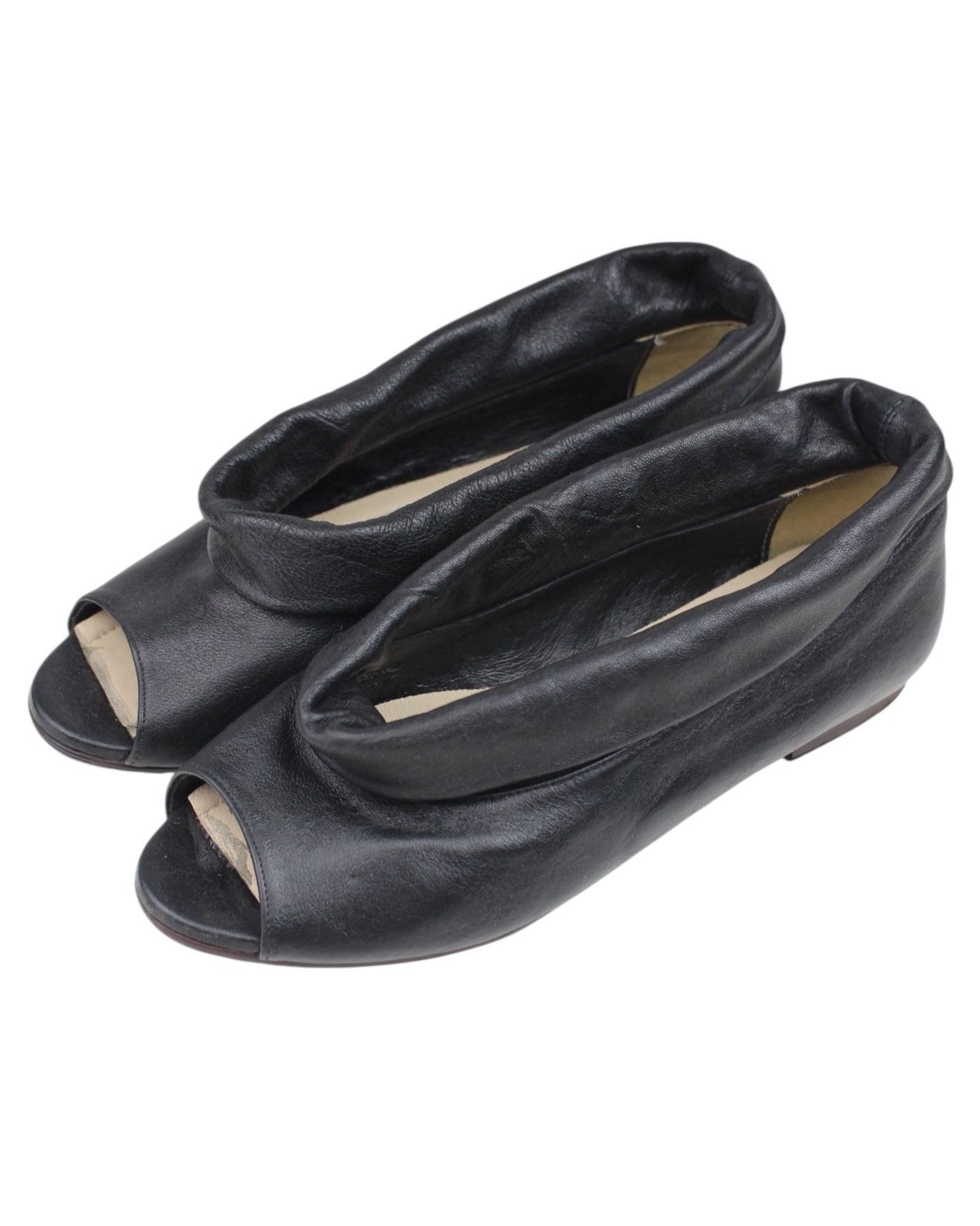 Japanese Brand 2000S BIRD SHOES PADDED-CUFF PEEP-TOE LEATHER SLIP-ON FLATS Size US 7.5 / IT 37.5 - 4 Thumbnail
