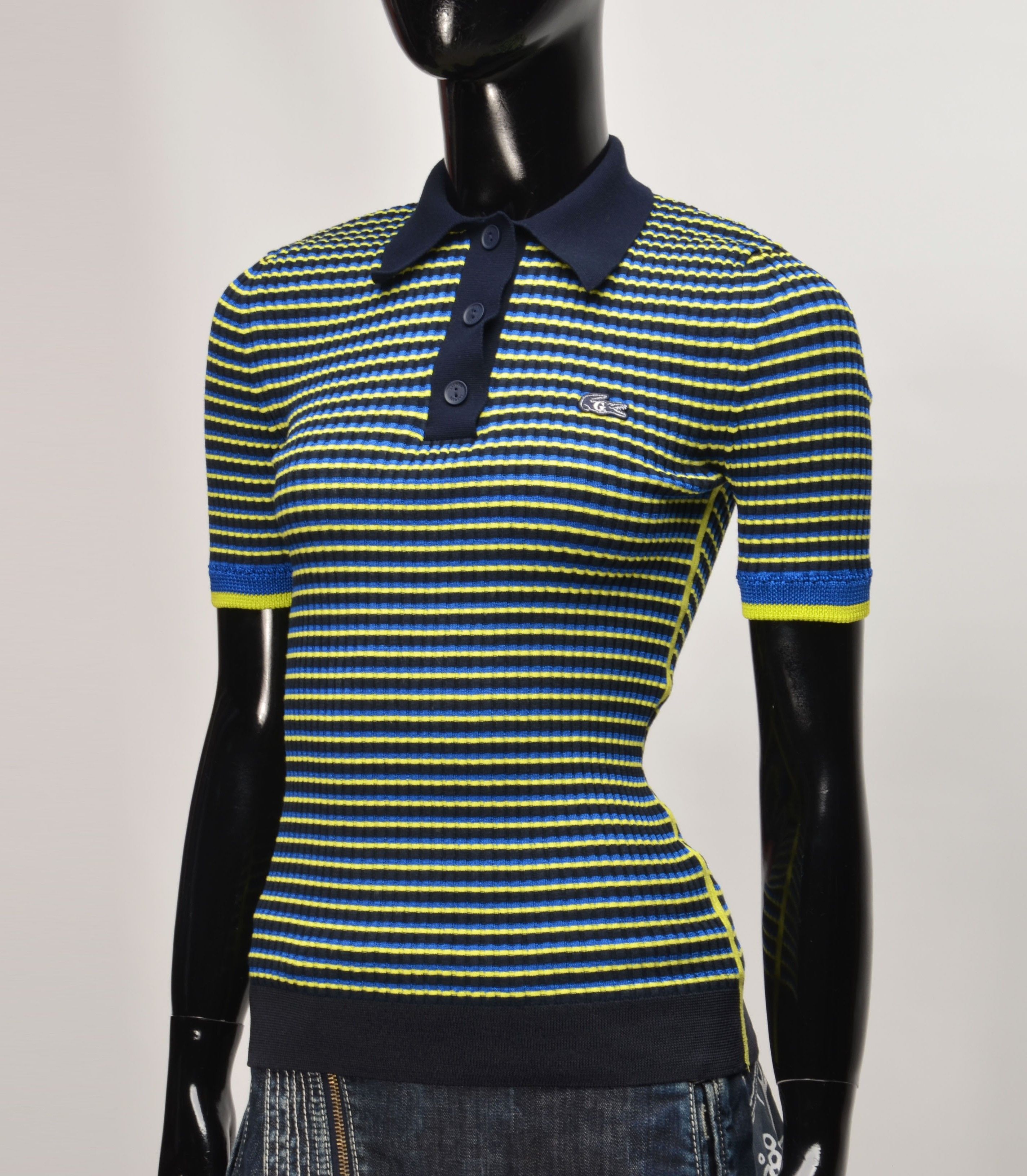 Lacoste Women’s Lacoste x Goop Striped Ribbed Knit Polo Shirt Size S / US 4 / IT 40 - 2 Thumbnail