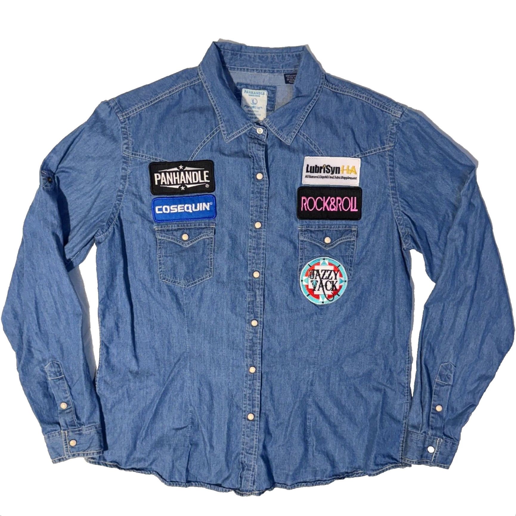 Vintage Panhandle Slim Shirt Denim Western Pearl Snap L Blue Plaid Long Sleeve Women's Regular Button-Up Collared Western Theme Vintage? No. Size L / US 10 / IT 46 - 2 Thumbnail